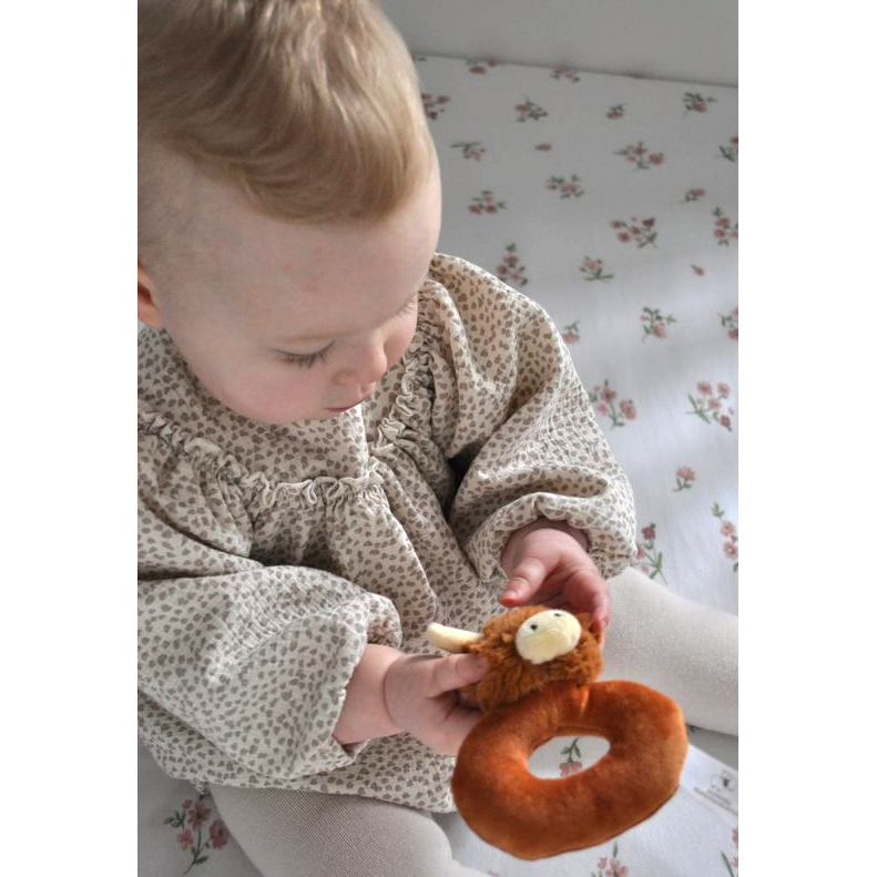 Hairy Highland Brown Cow Baby Plush Rattle - 10CM