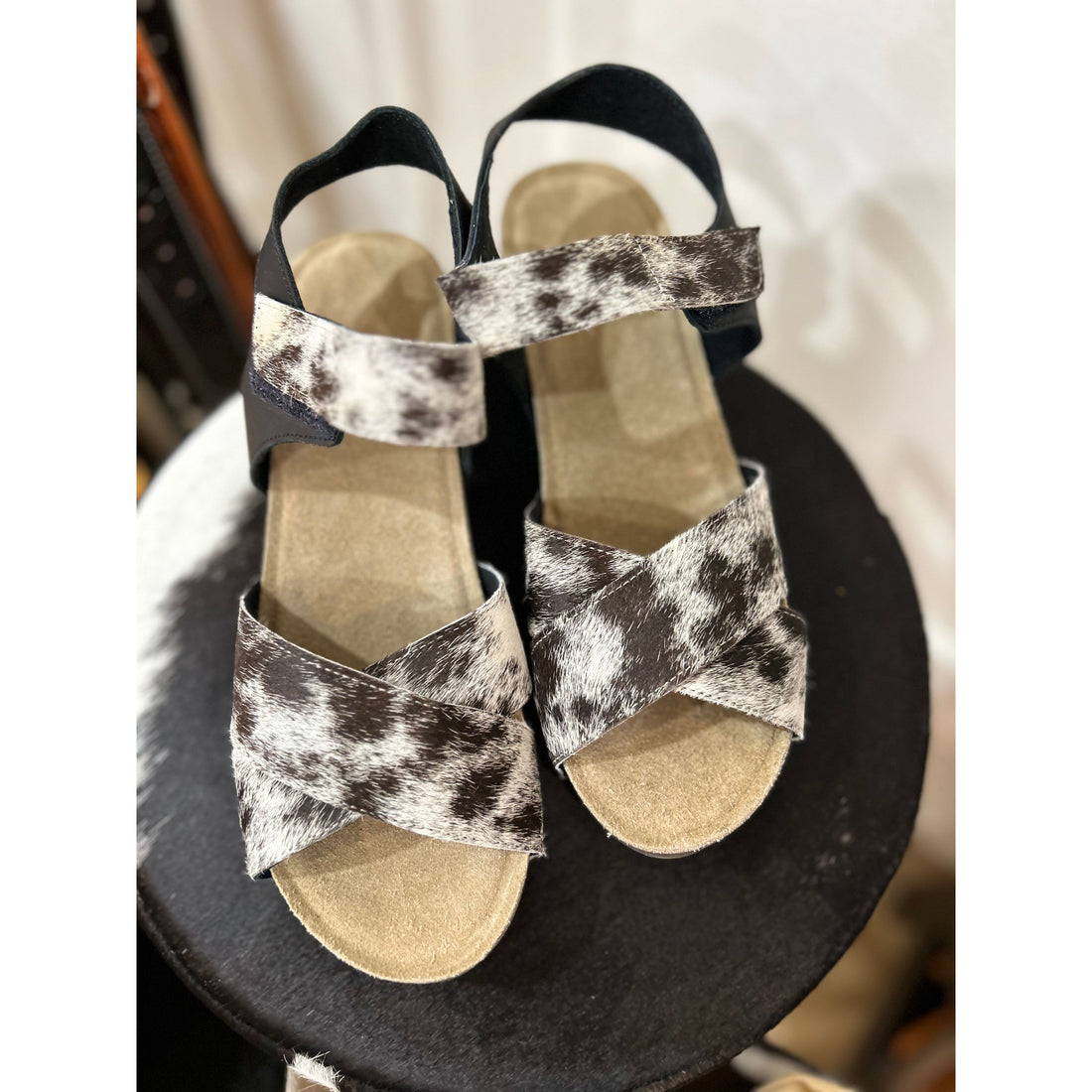 Black and White Cowhide Wedges Size 42 