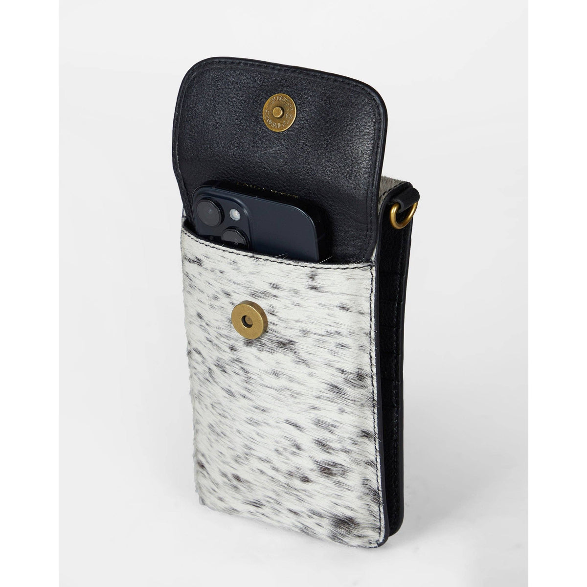 Shell Phone Bag In Black And White Cowhide