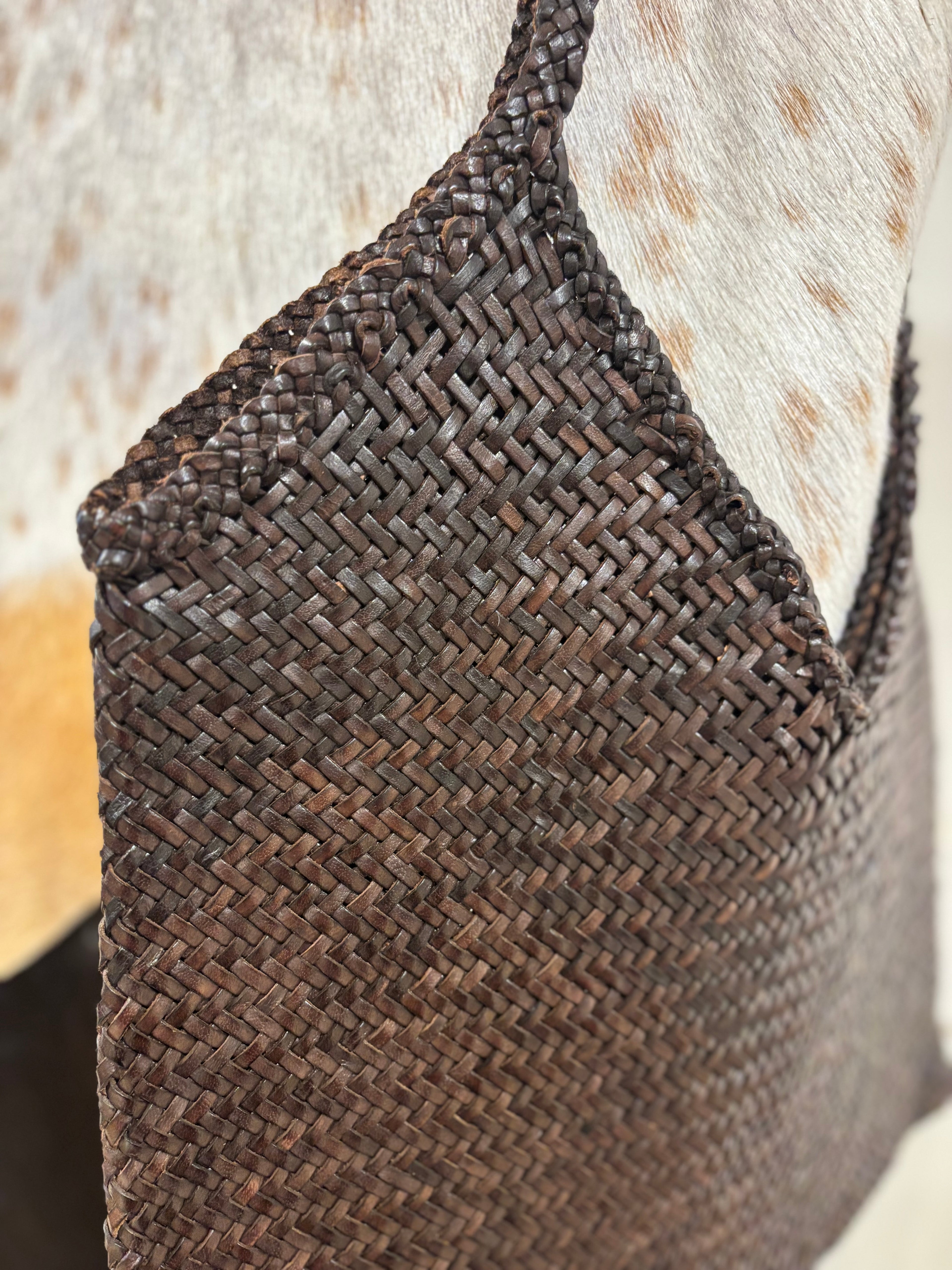 Chocolate Leather weave tote bag