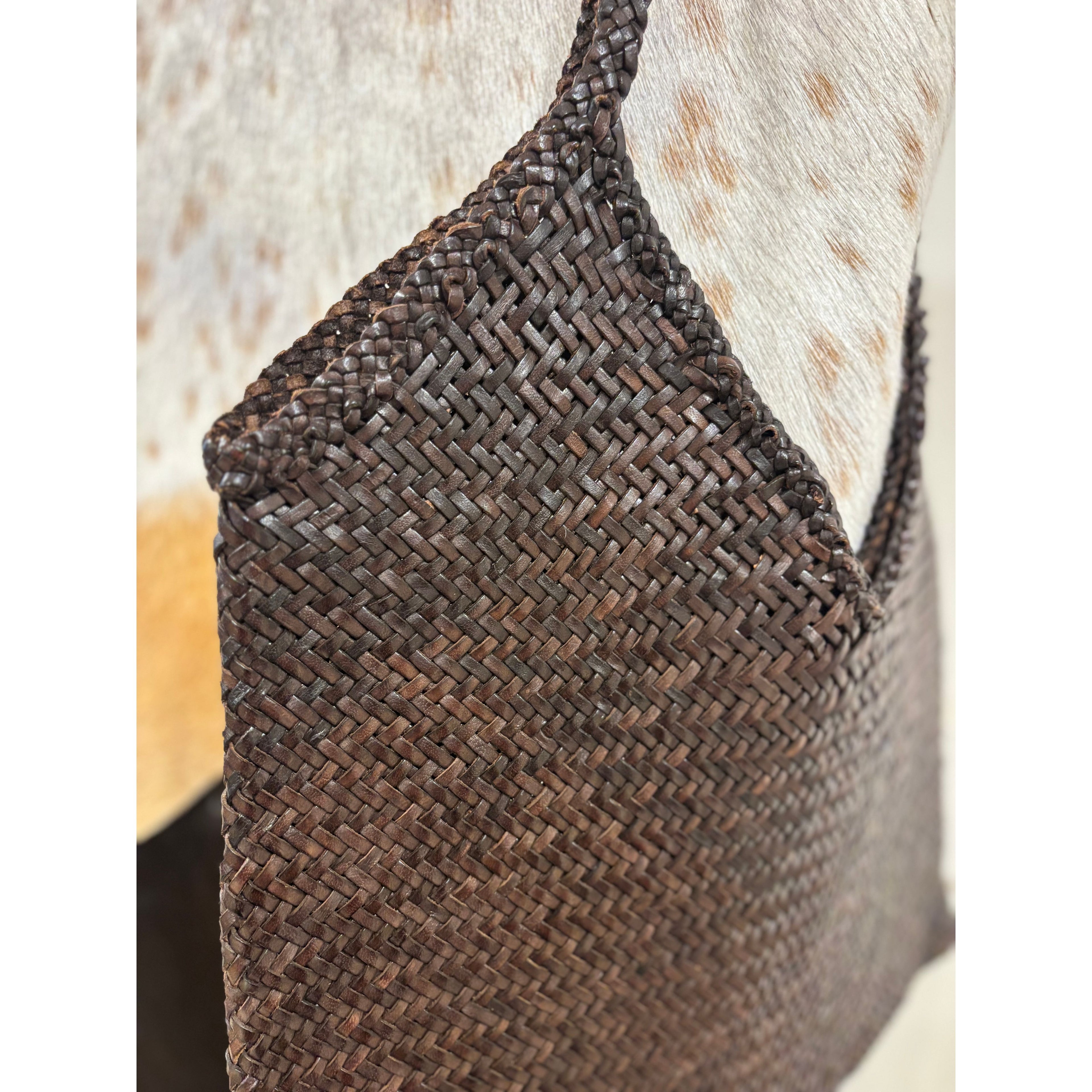 Chocolate Leather weave tote bag