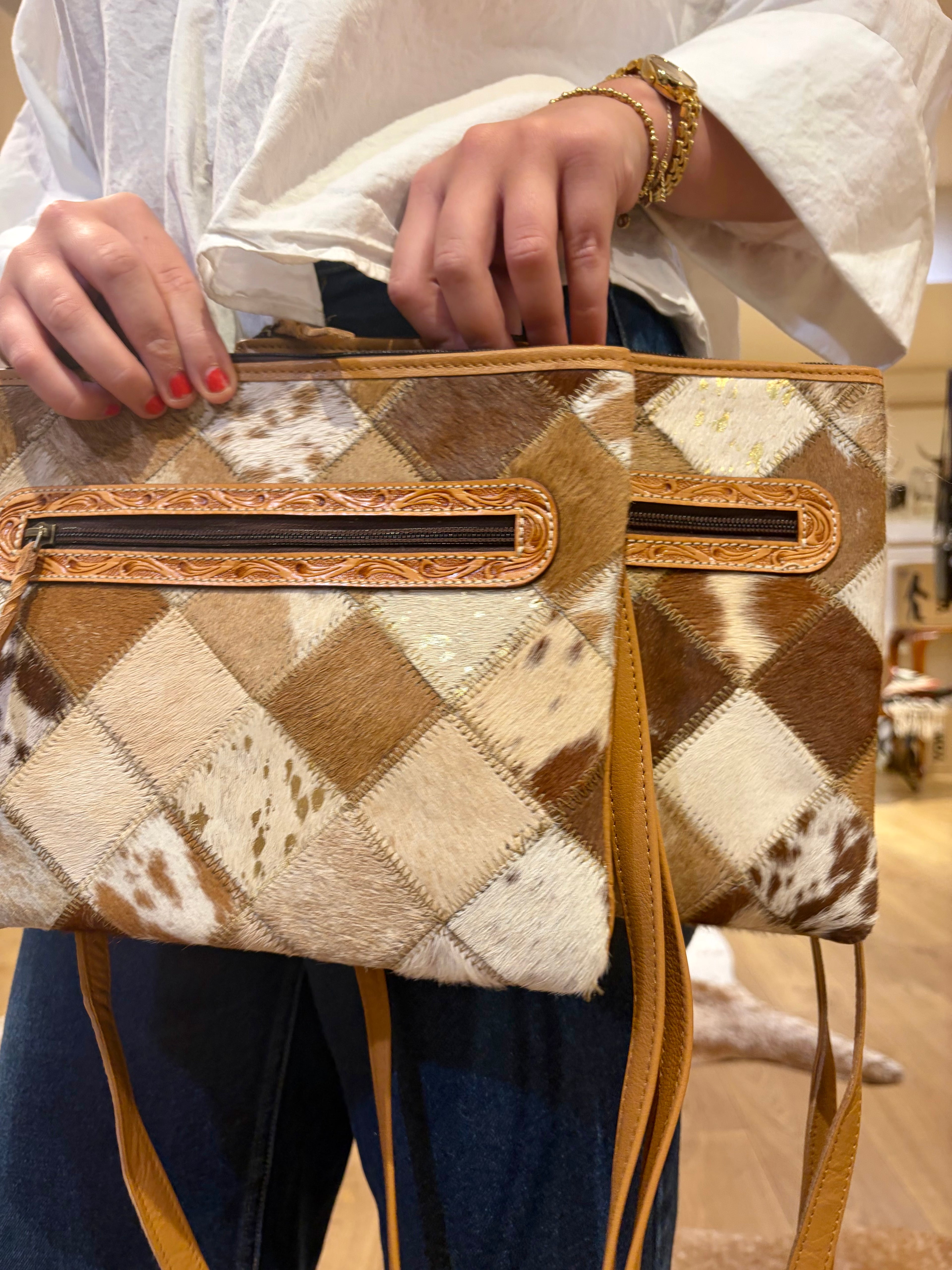 Patchwork cowhide Sling Bag