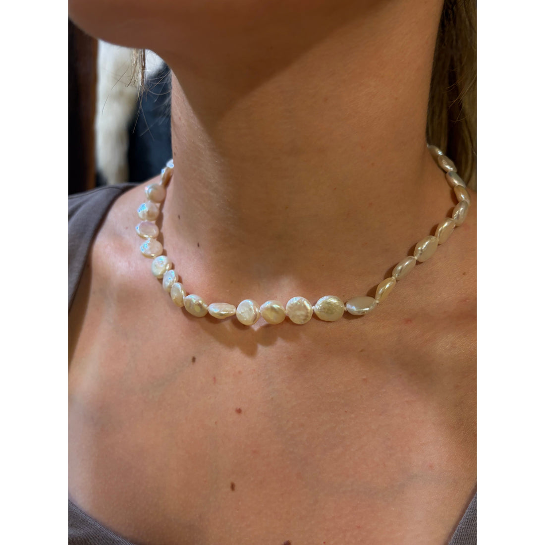 17” White Coin Pearl Necklace