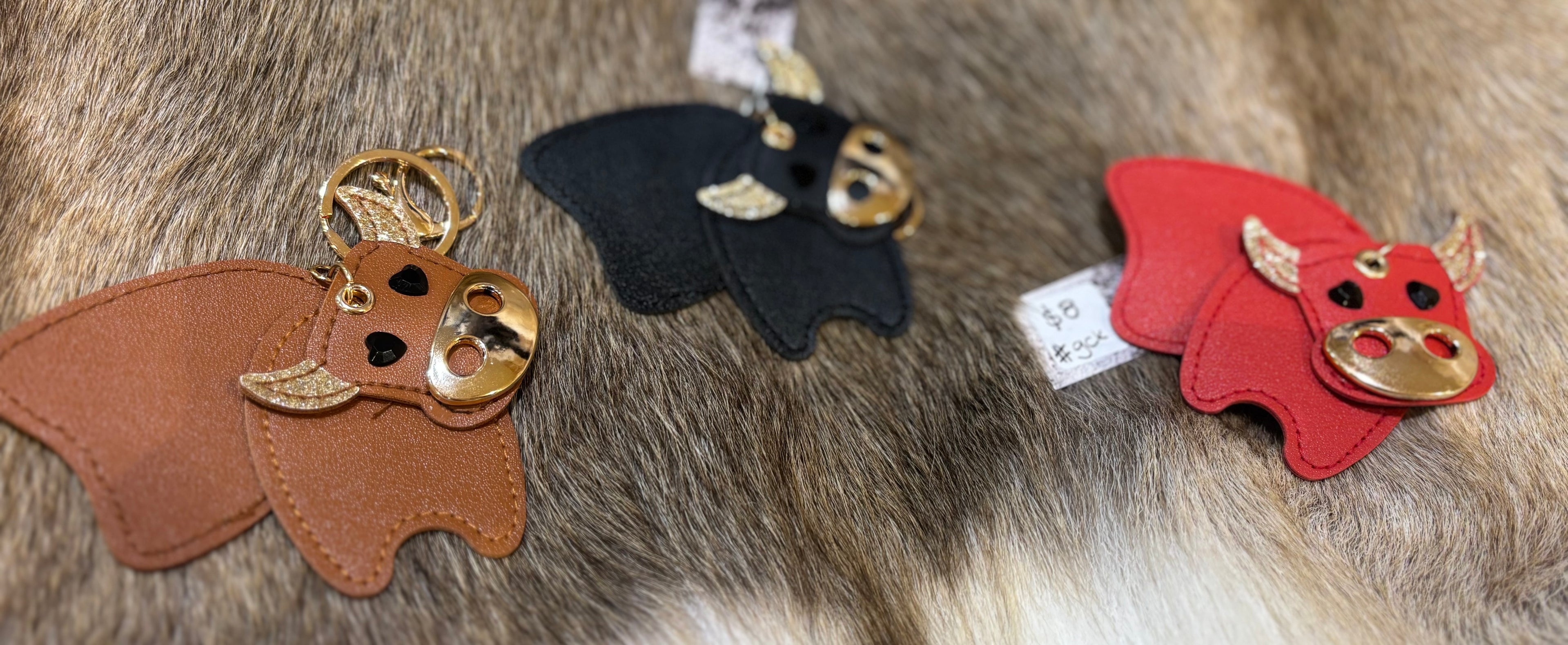 Leather Cow glitter keychain