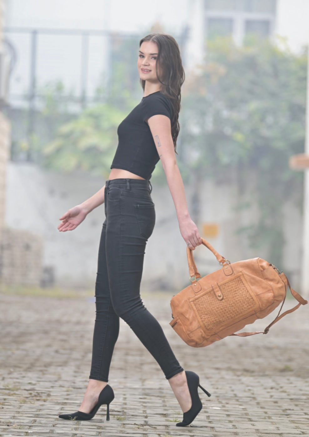 The Woven Washed Leather Travel bag