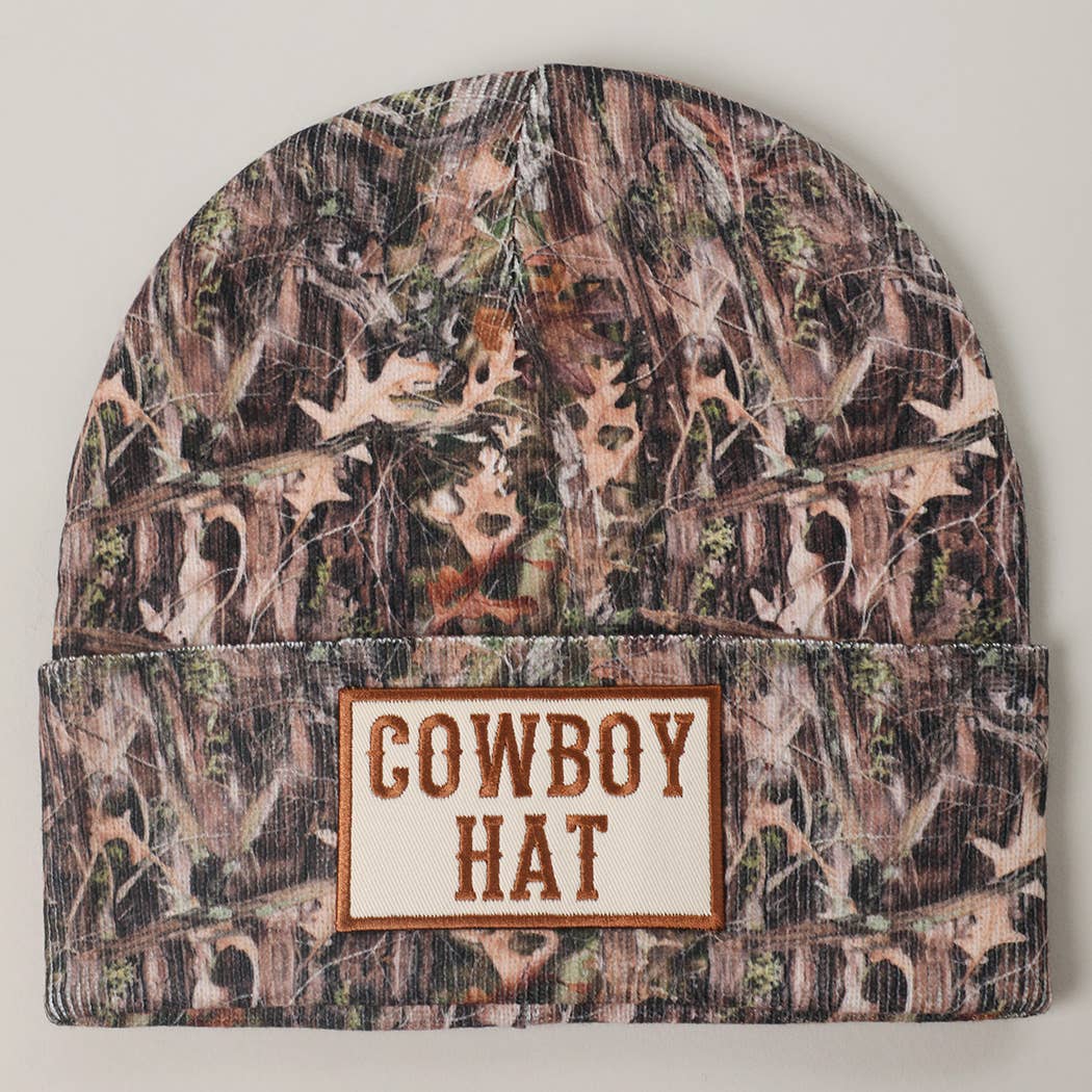 COWBOY HAT Embroidered Patch Camo Beanie