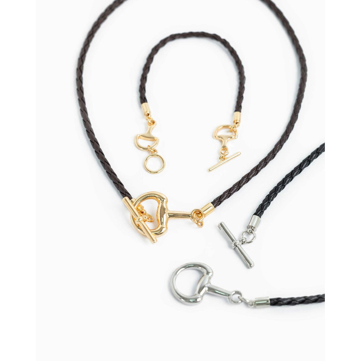 Horsebit Toggle Braided Leather Cord Necklace