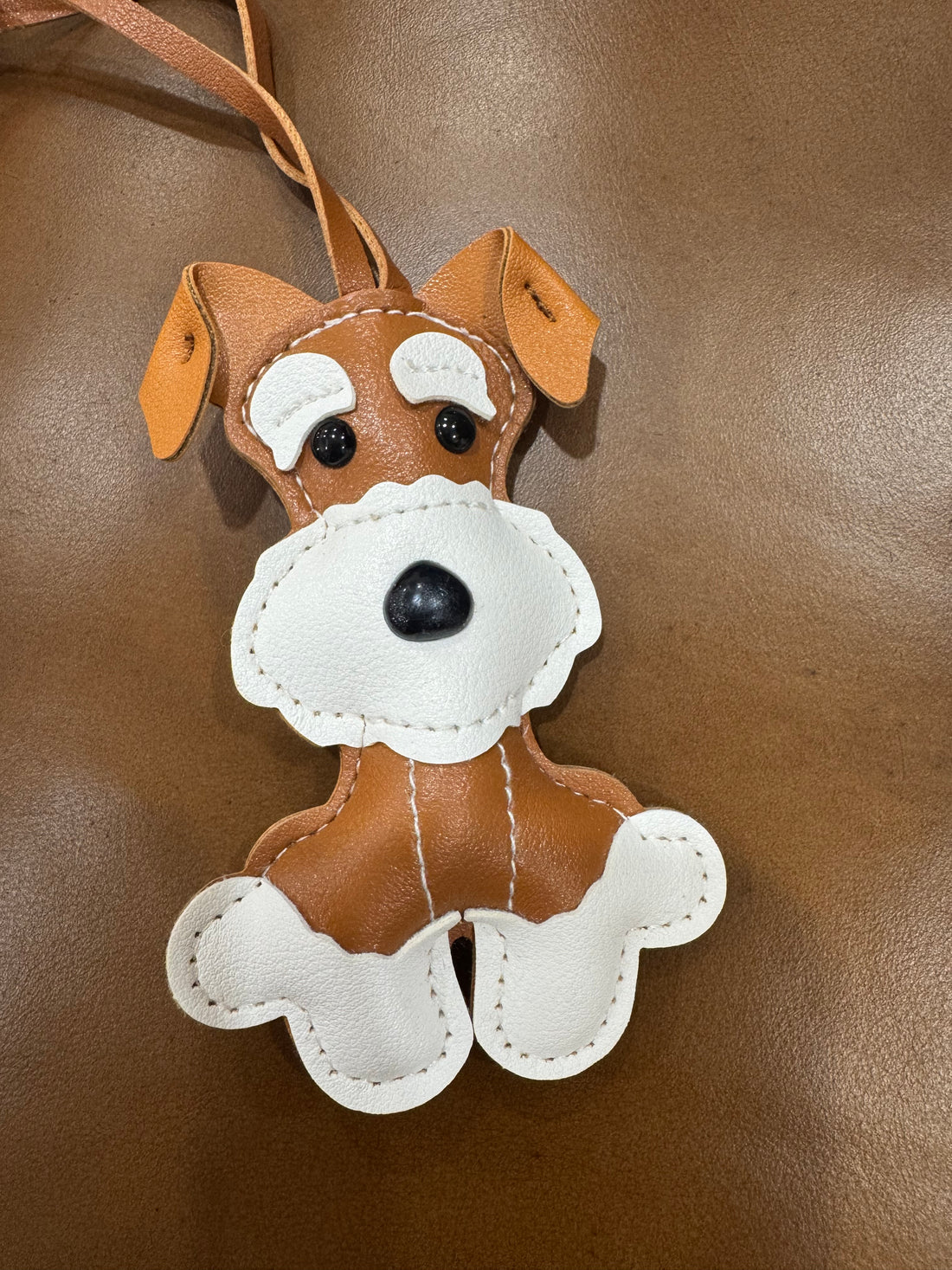 Leather Schnauzer Dog Keychain