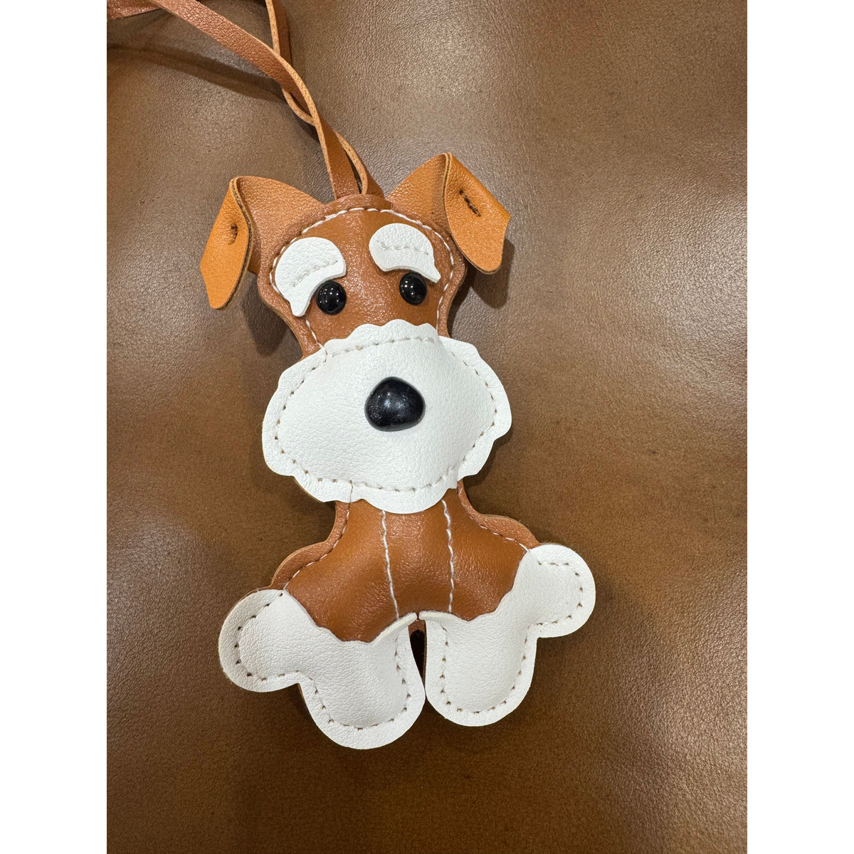 Leather Schnauzer Dog Keychain