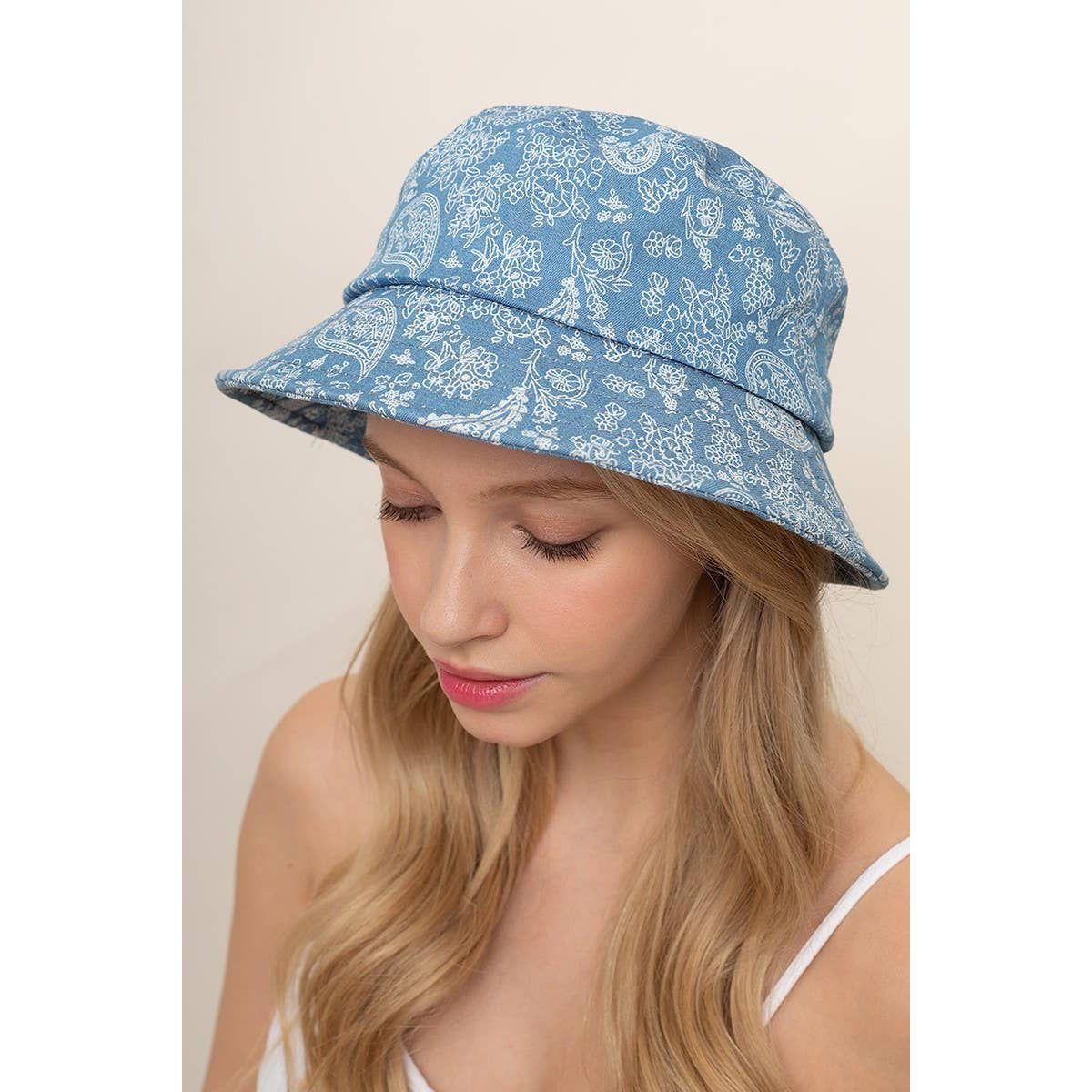 Paisley Print Denim Cotton Bucket Hat