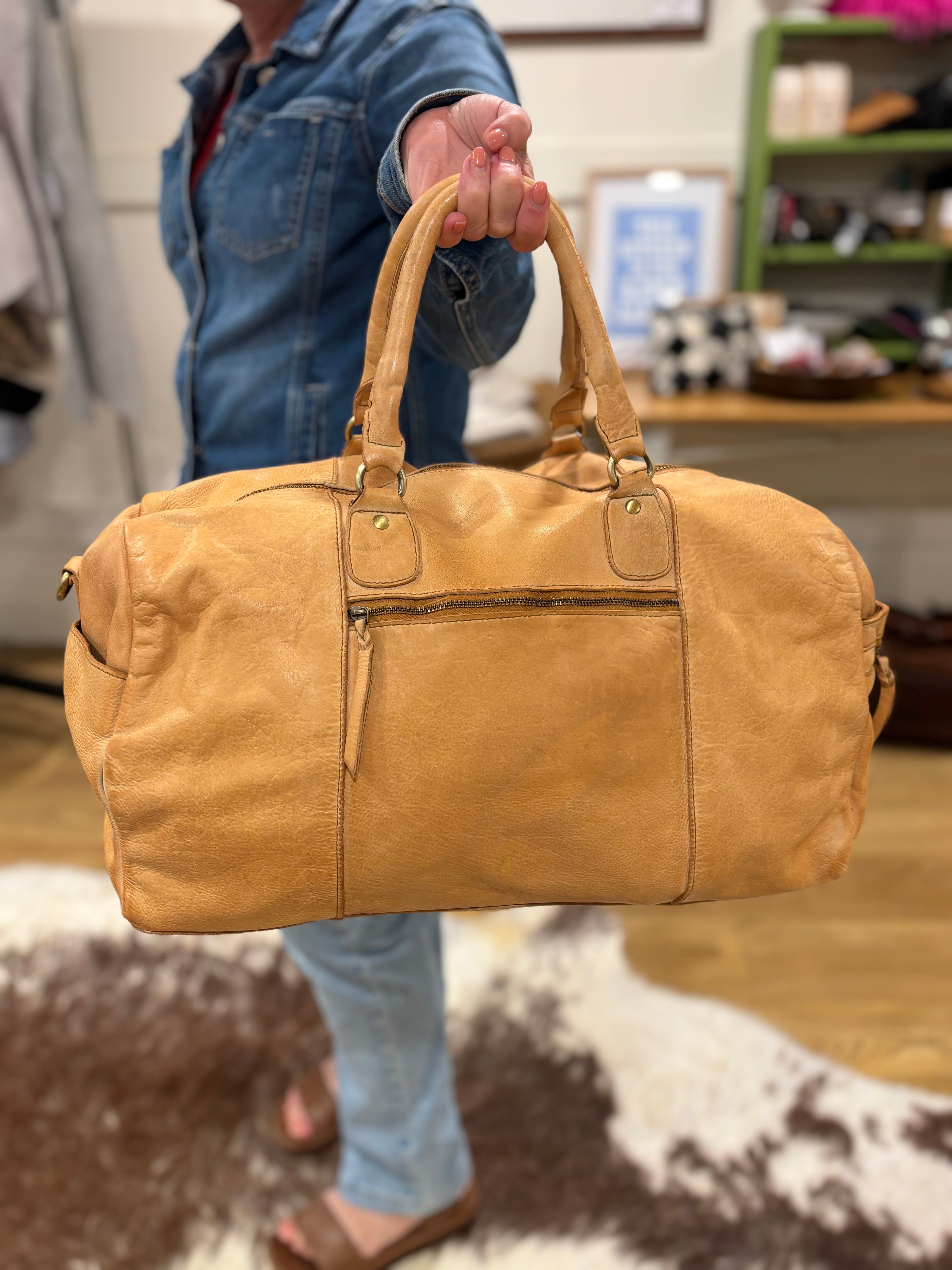The Woven Washed Leather Travel bag