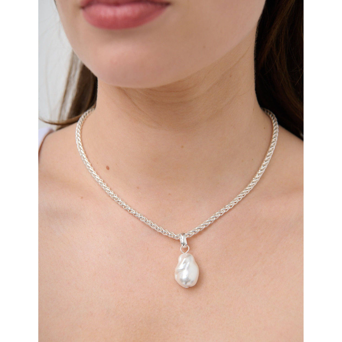 Organic Pearl Sterling Silver Plated Pendant Necklace