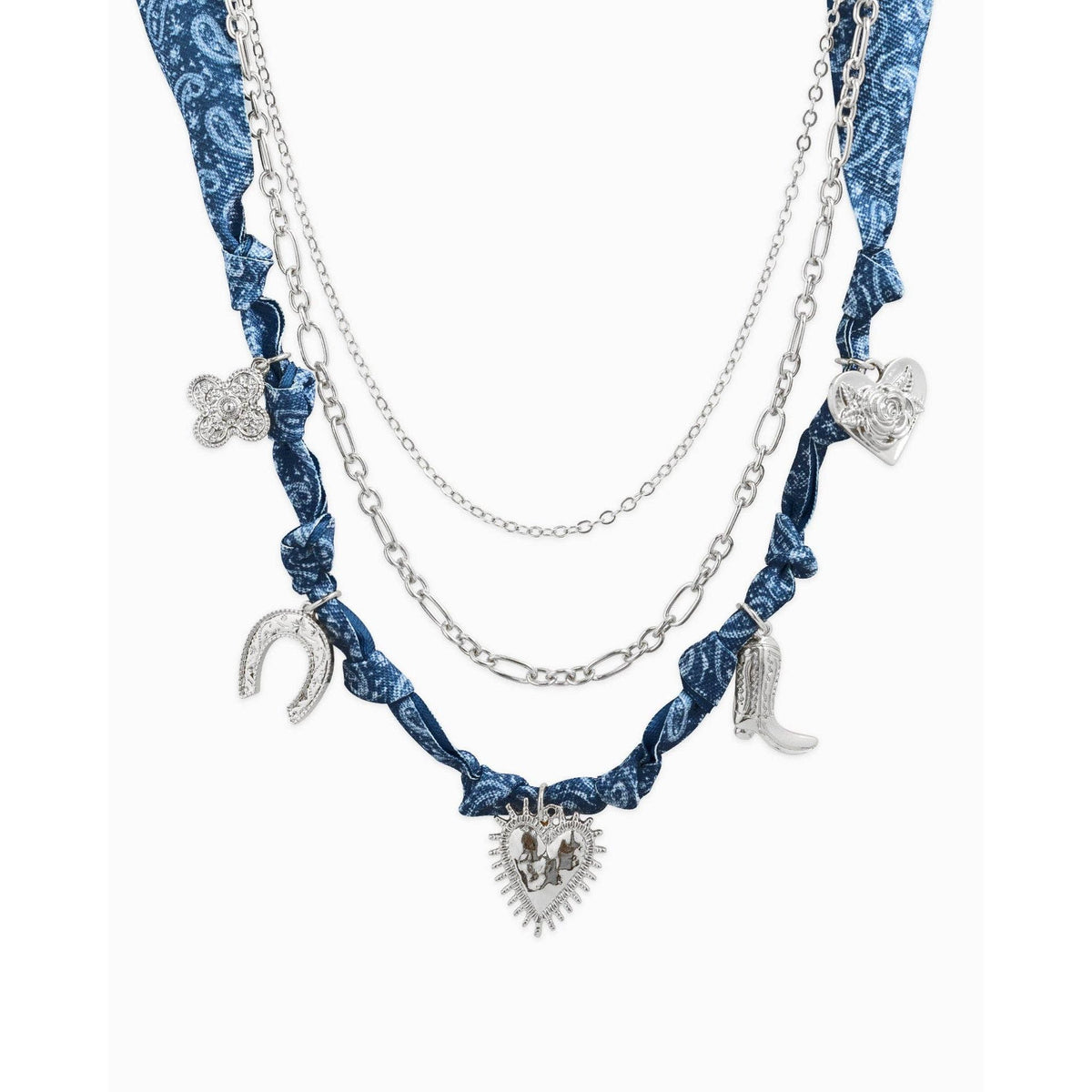 3 Layered Western Denim Bandana Scarf Necklace