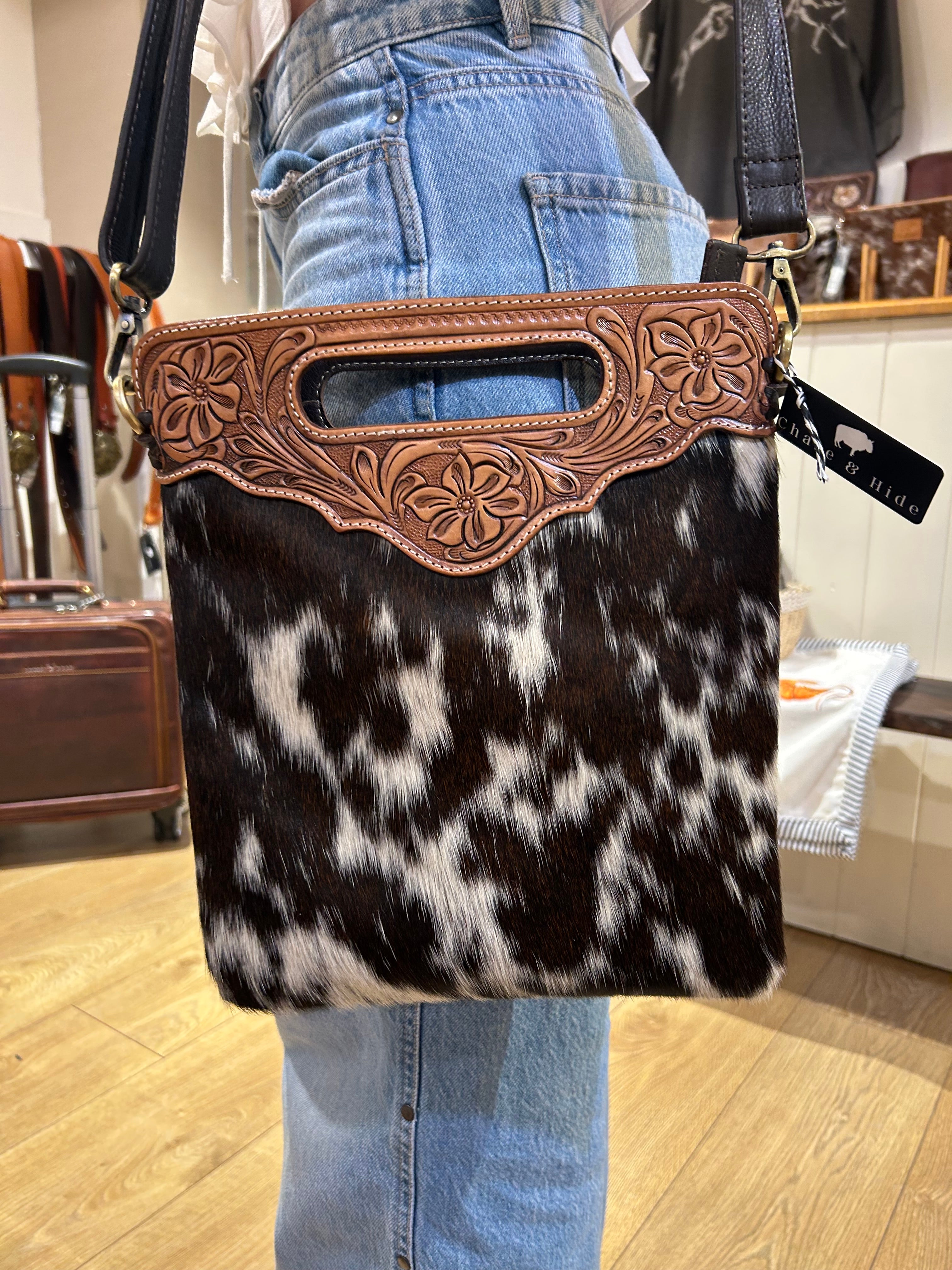 Sundance Hide & Tooled Leather Handbag