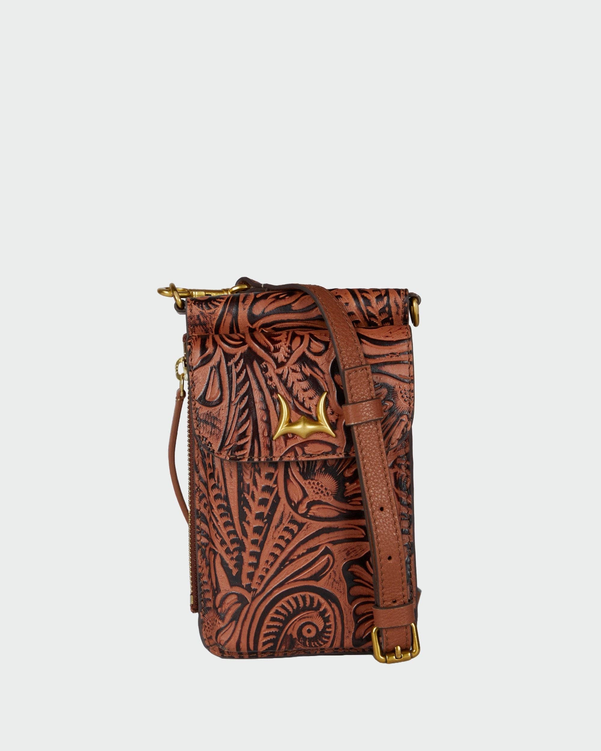 Shell Phone Bag In Black And White Cowhide