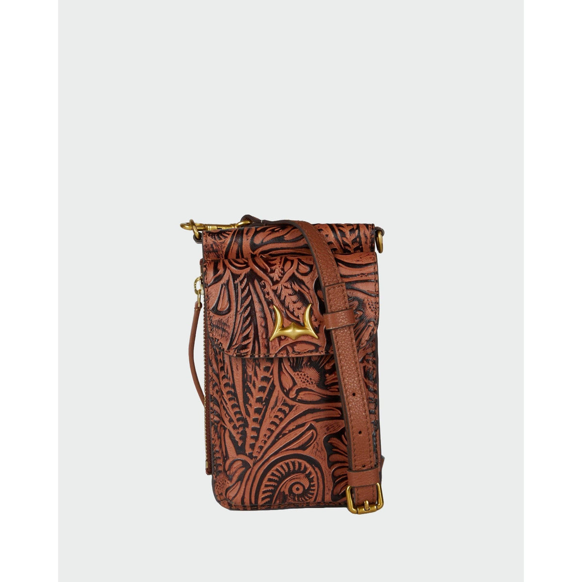 Shell Phone Bag In Black And White Cowhide