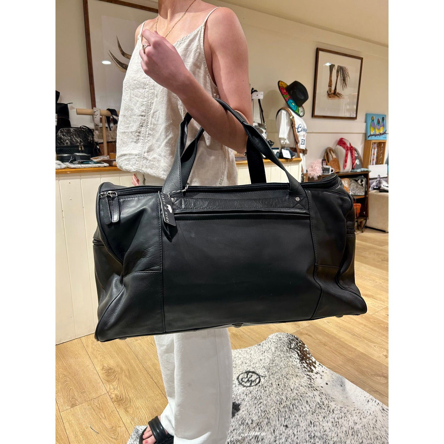 Black Leather Overnight Bag