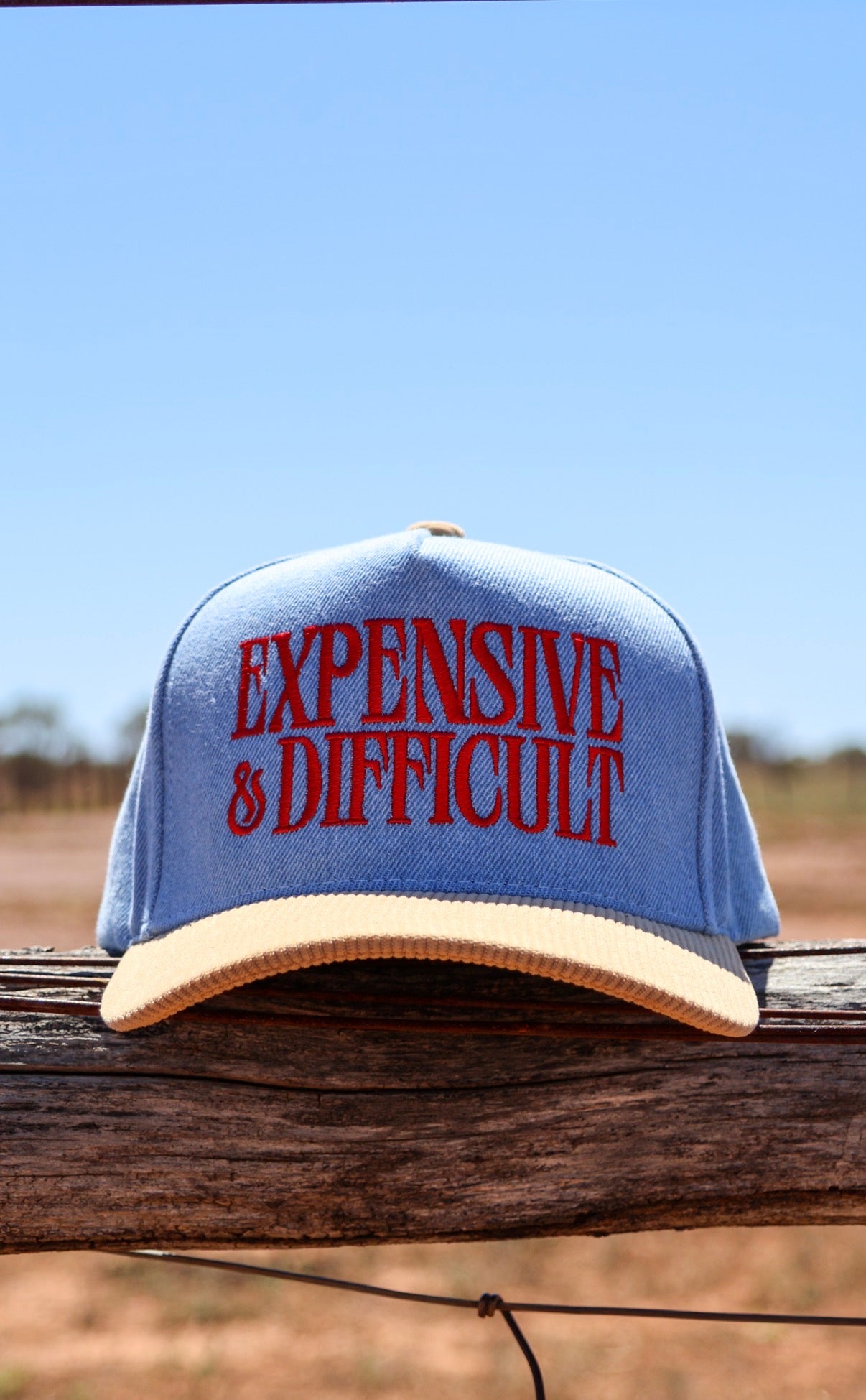 EXPENSIVE DIFFICULT Denim Corduroy Trucker Hat