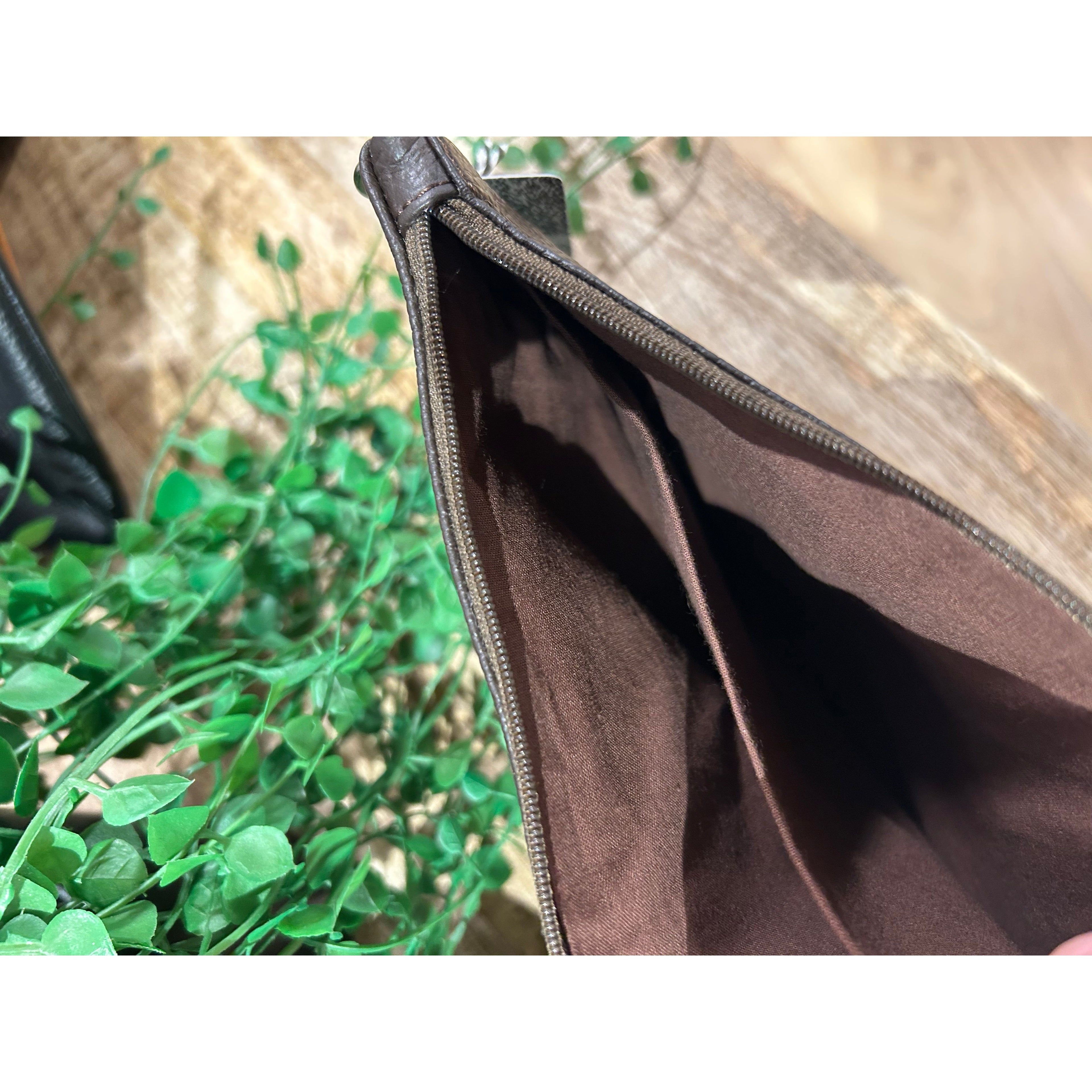 Large Dark Brown Leather Clutch