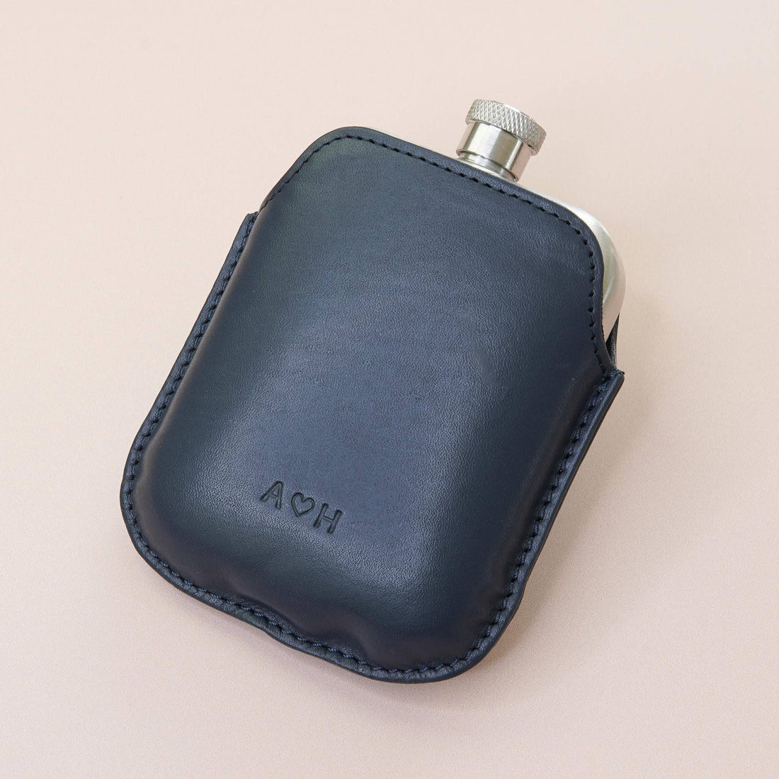Stainless Steel Hip Flask With Leather Sleeve - Navy
