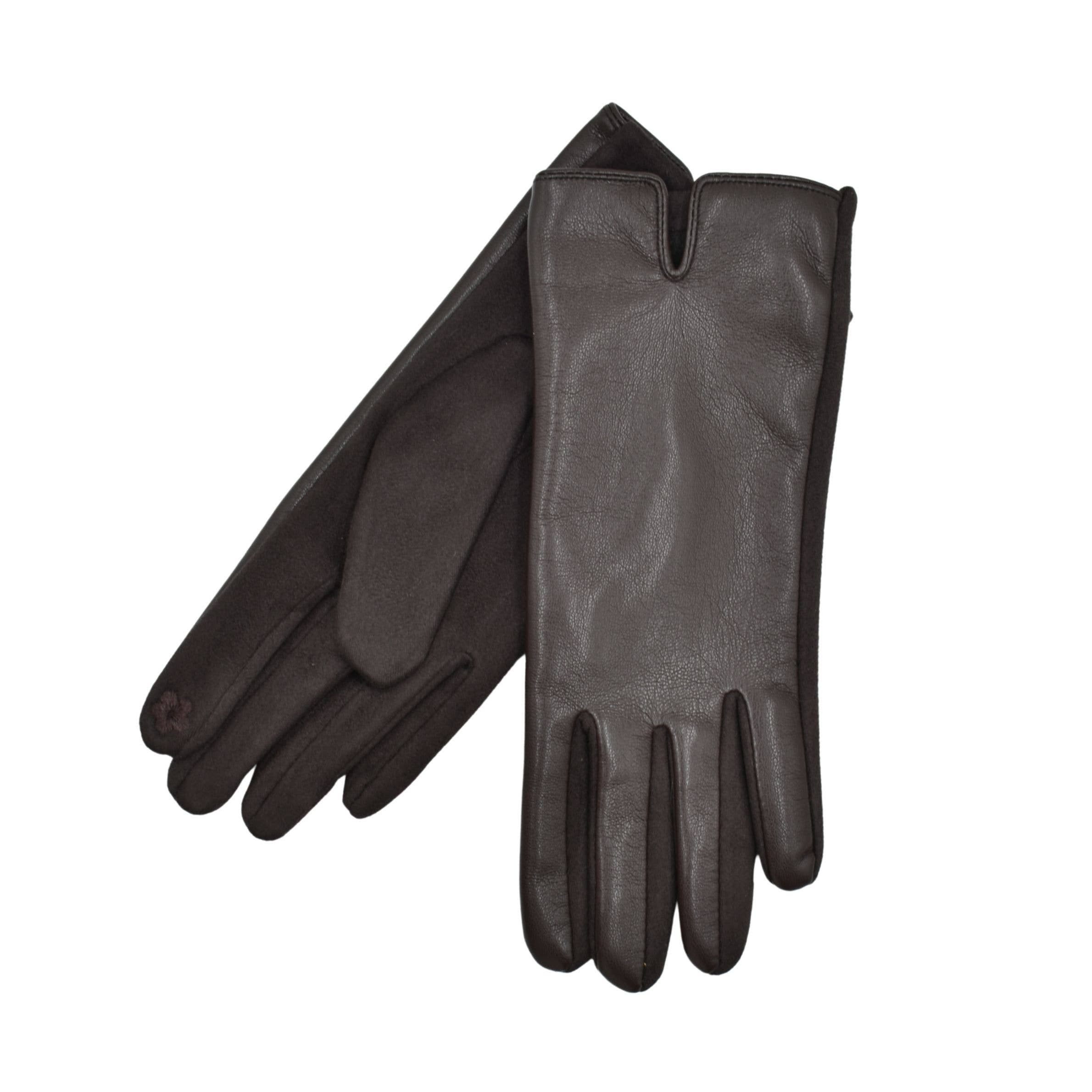 THSG1160: Chocolate: Faux Leather Gloves