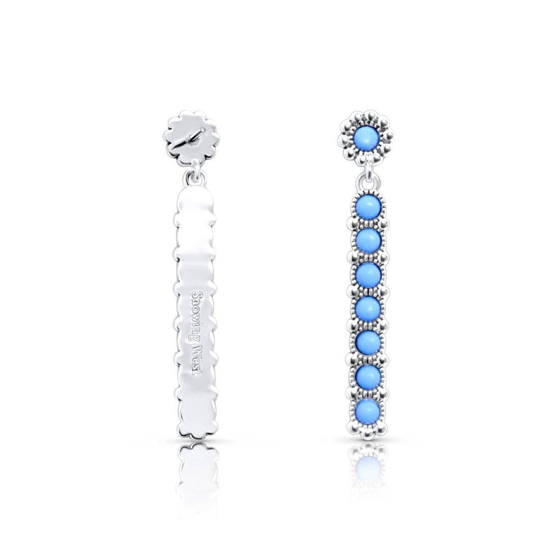 Sterling Silver Western Genuine Kingman Turquoise Stone Bar Earring