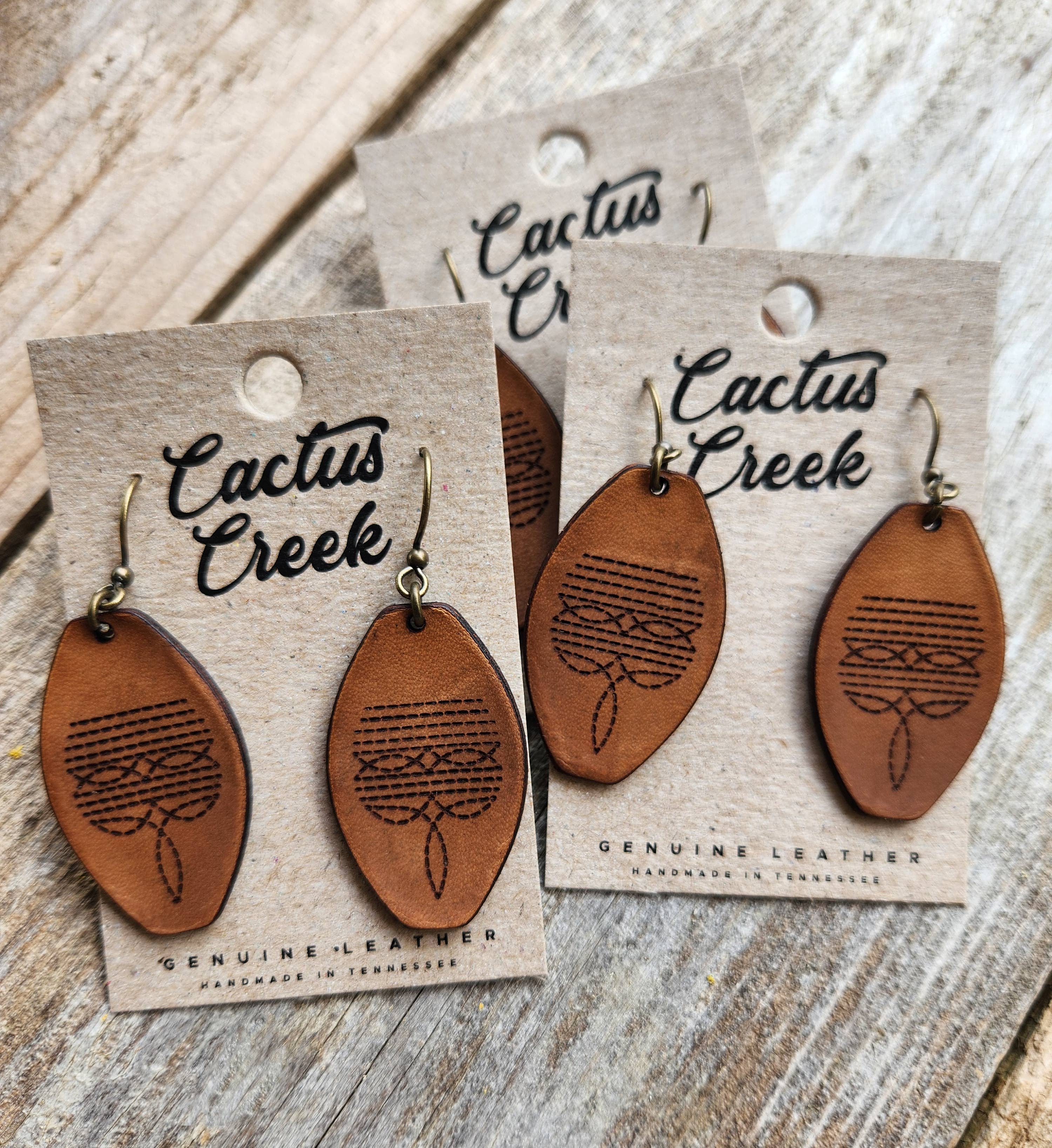 "Dallas" Handmade Tooled Leather Western Earrings