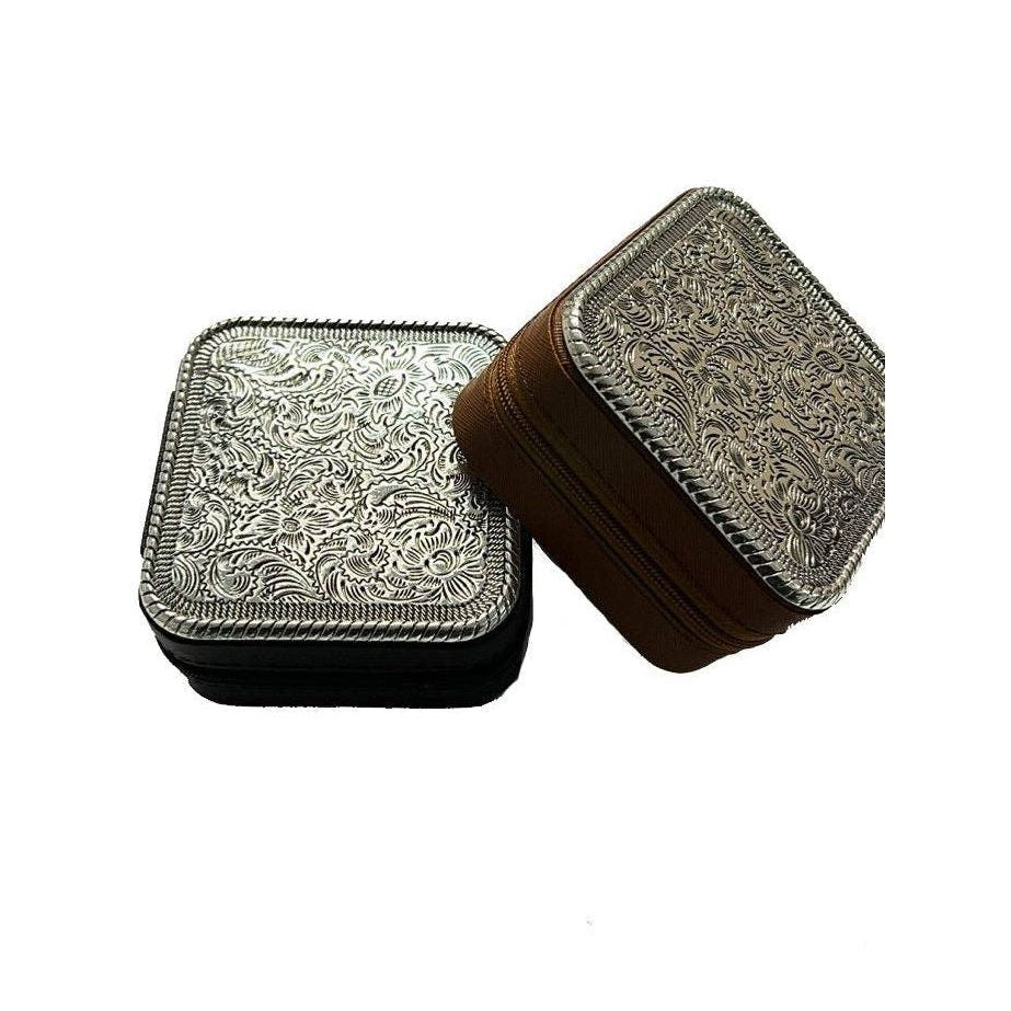 WESTERN ETCHED METAL PLATE JEWELRY BOX