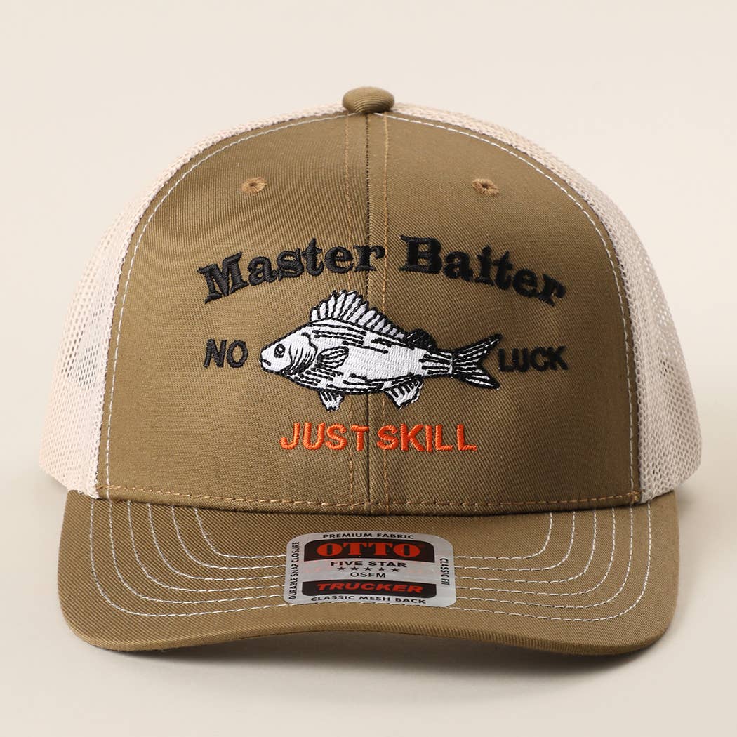 Master Baiter No Luck Just Skill Embroidered Trucker Hat