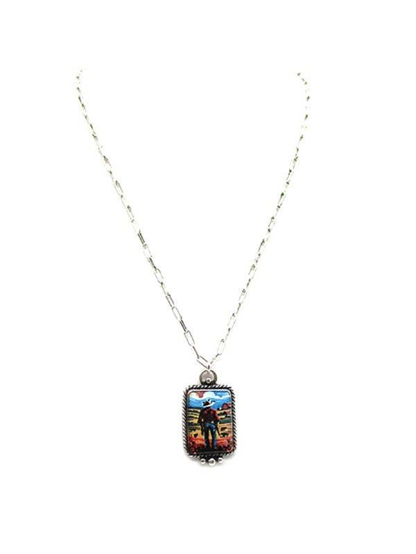 Western Theme Print Pendant Necklace