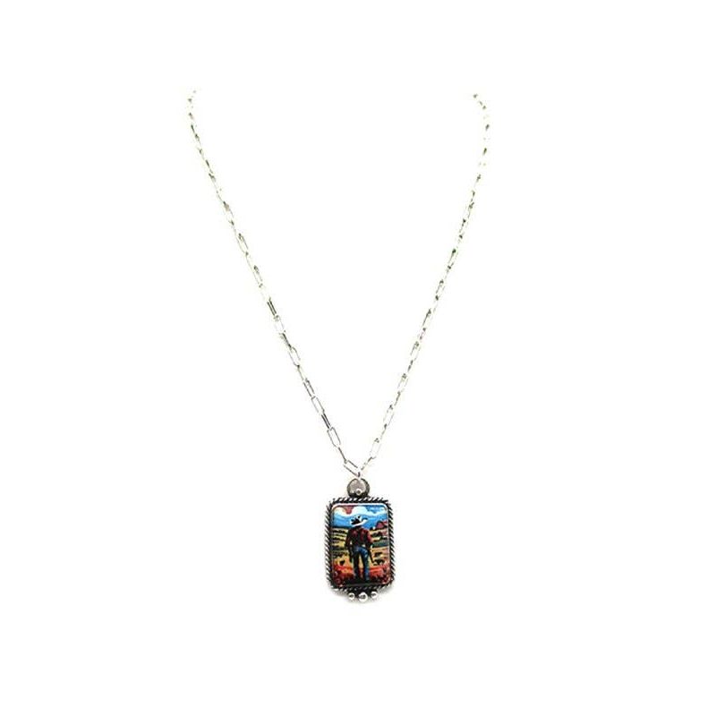 Western Theme Print Pendant Necklace