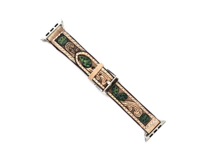Western Hand Tooled Apple Watch Band - Large