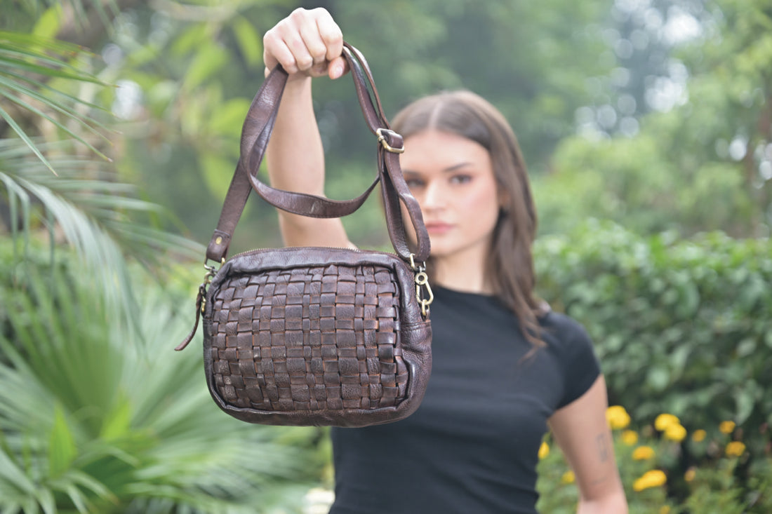 Woven Washed leather crossbody bag