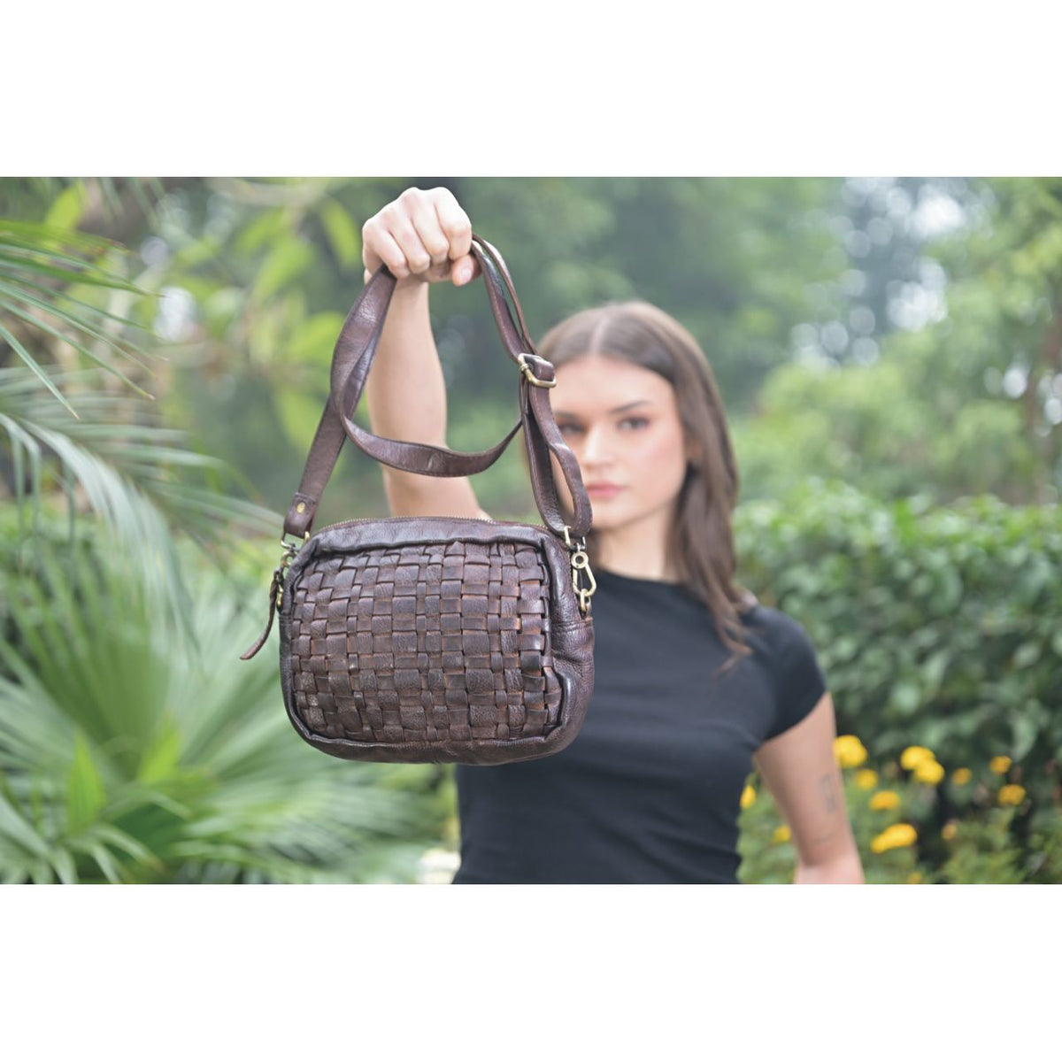 Woven Washed leather crossbody bag