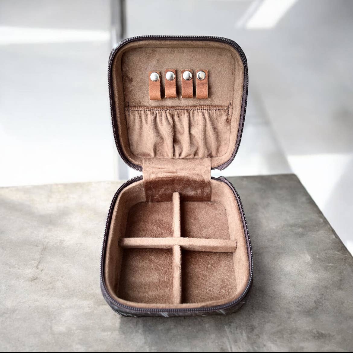 Longhorn tooled leather & cowhide jewelry box