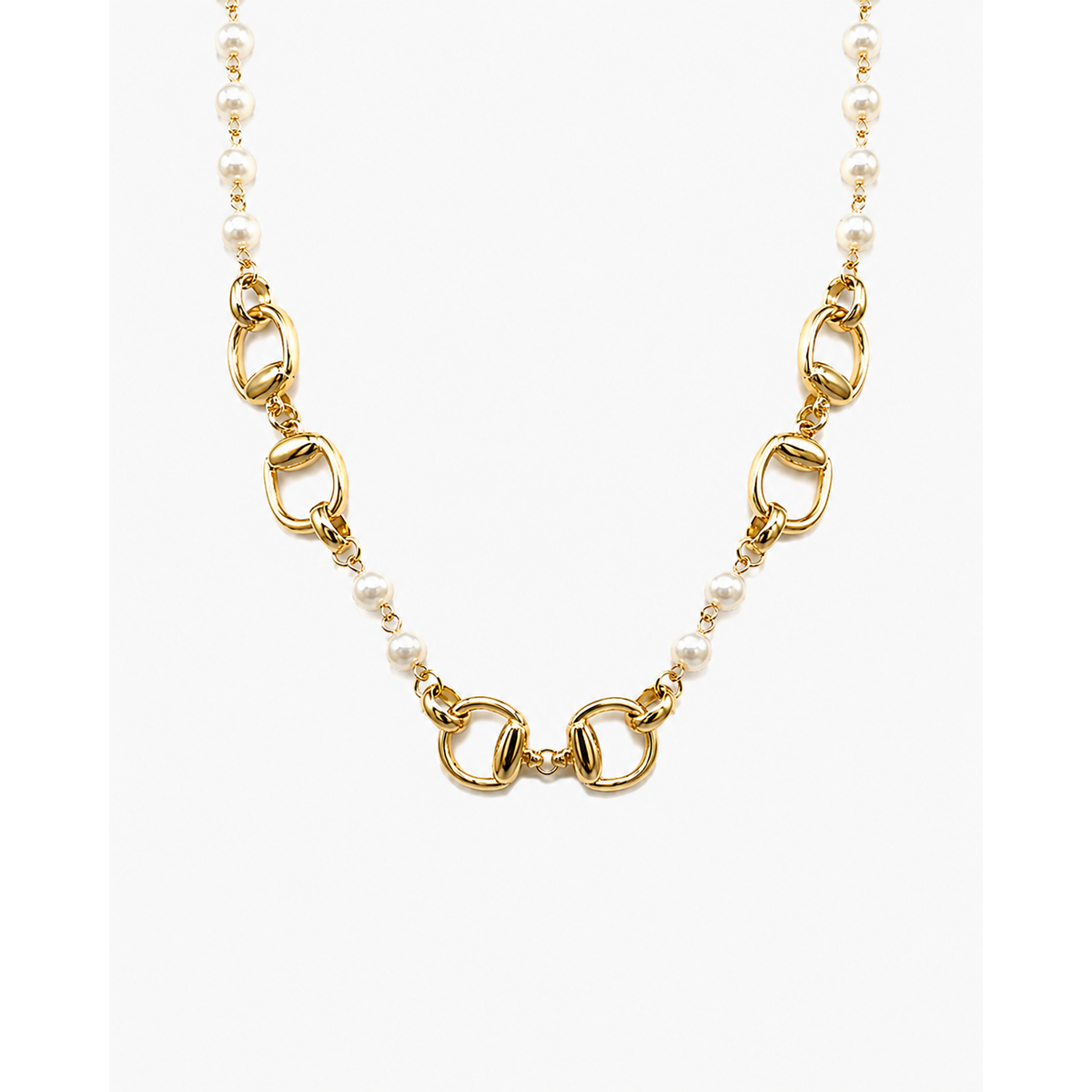 Double Horsebit Pearl Station Necklace