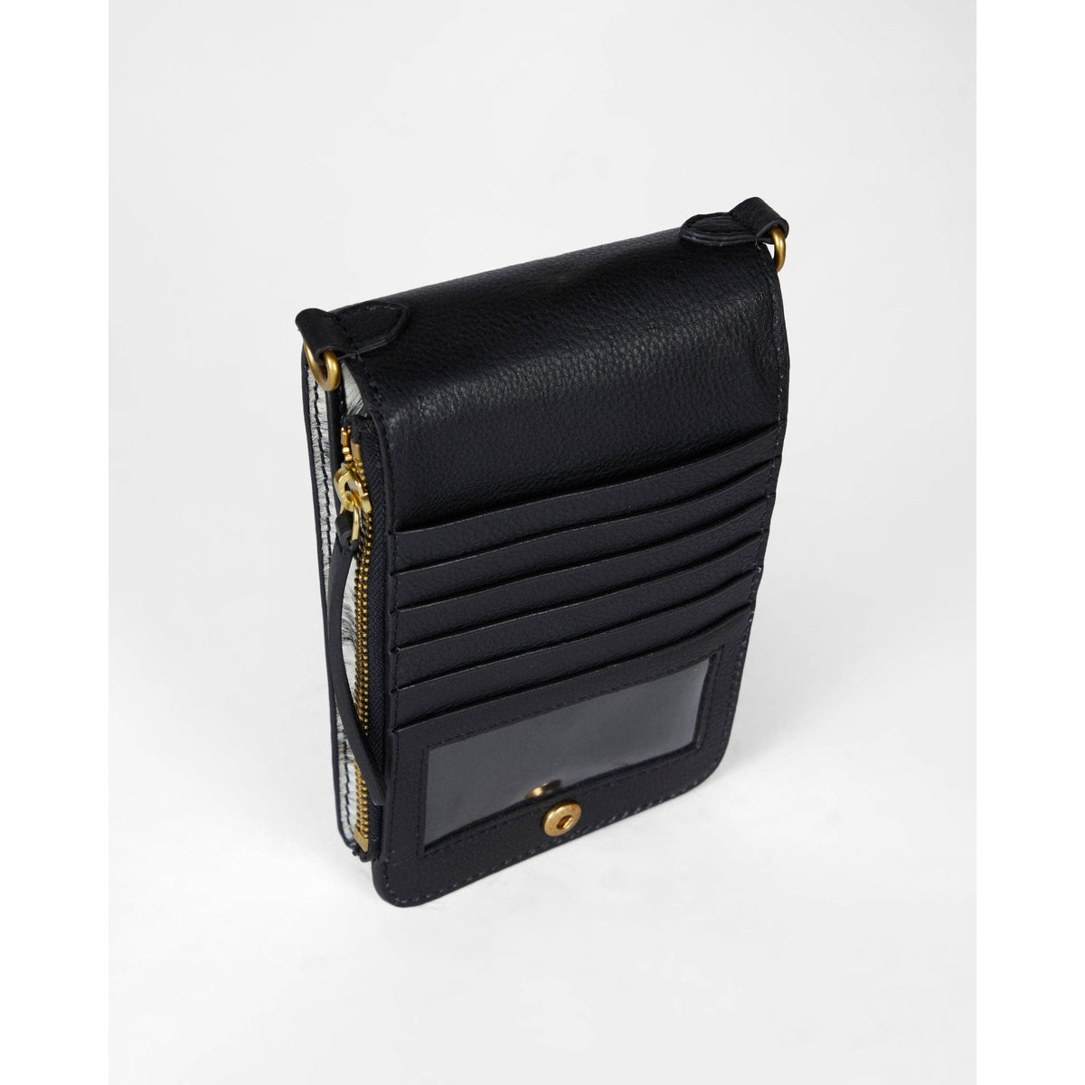 Shell Phone Bag In Black And White Cowhide