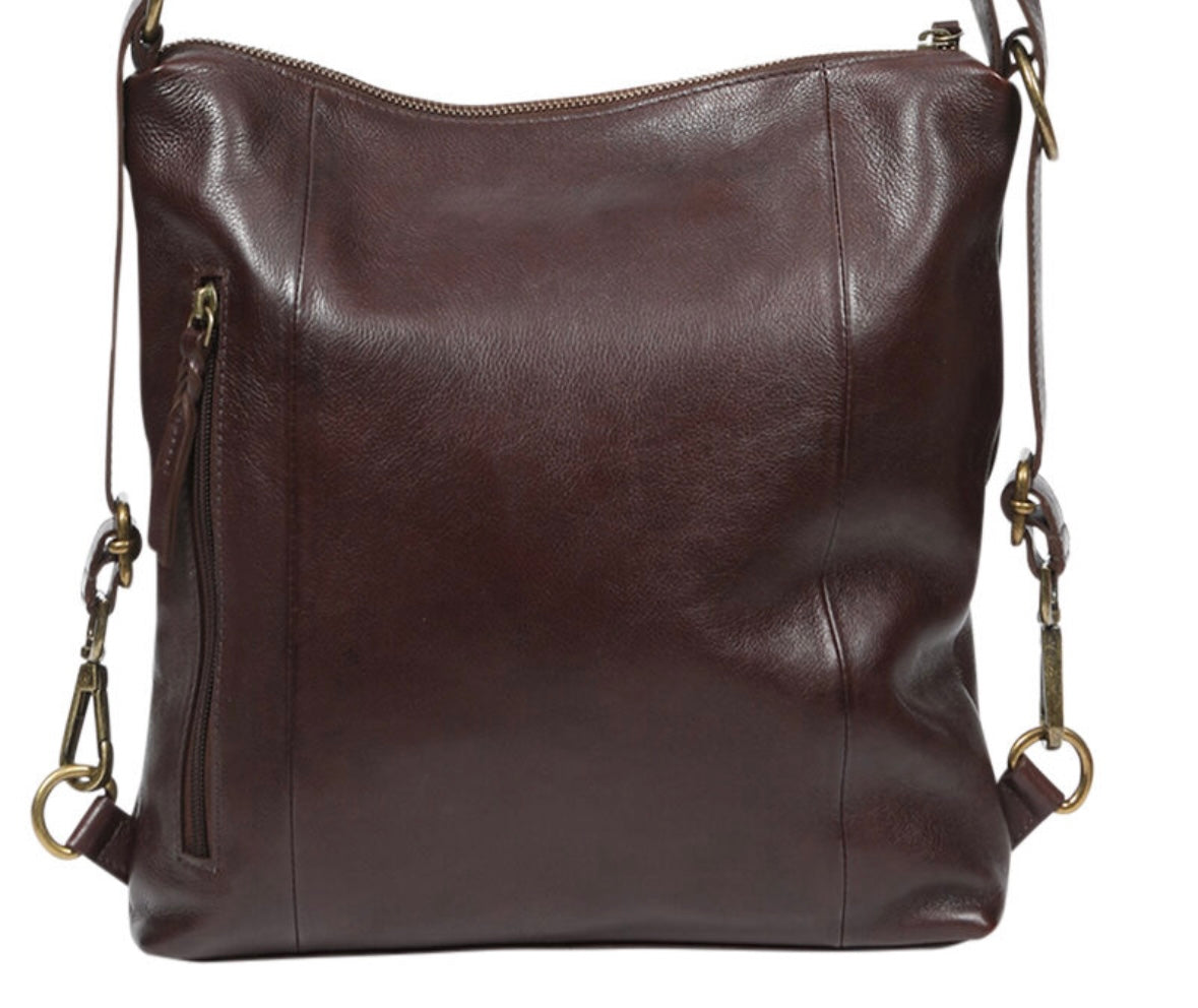 Chocolate leather backpack/shoulder/crossbody bag