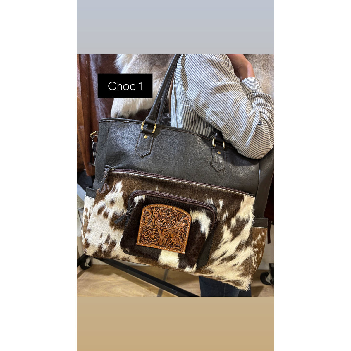 Cowhide and tooling leather nappy / Large Bag