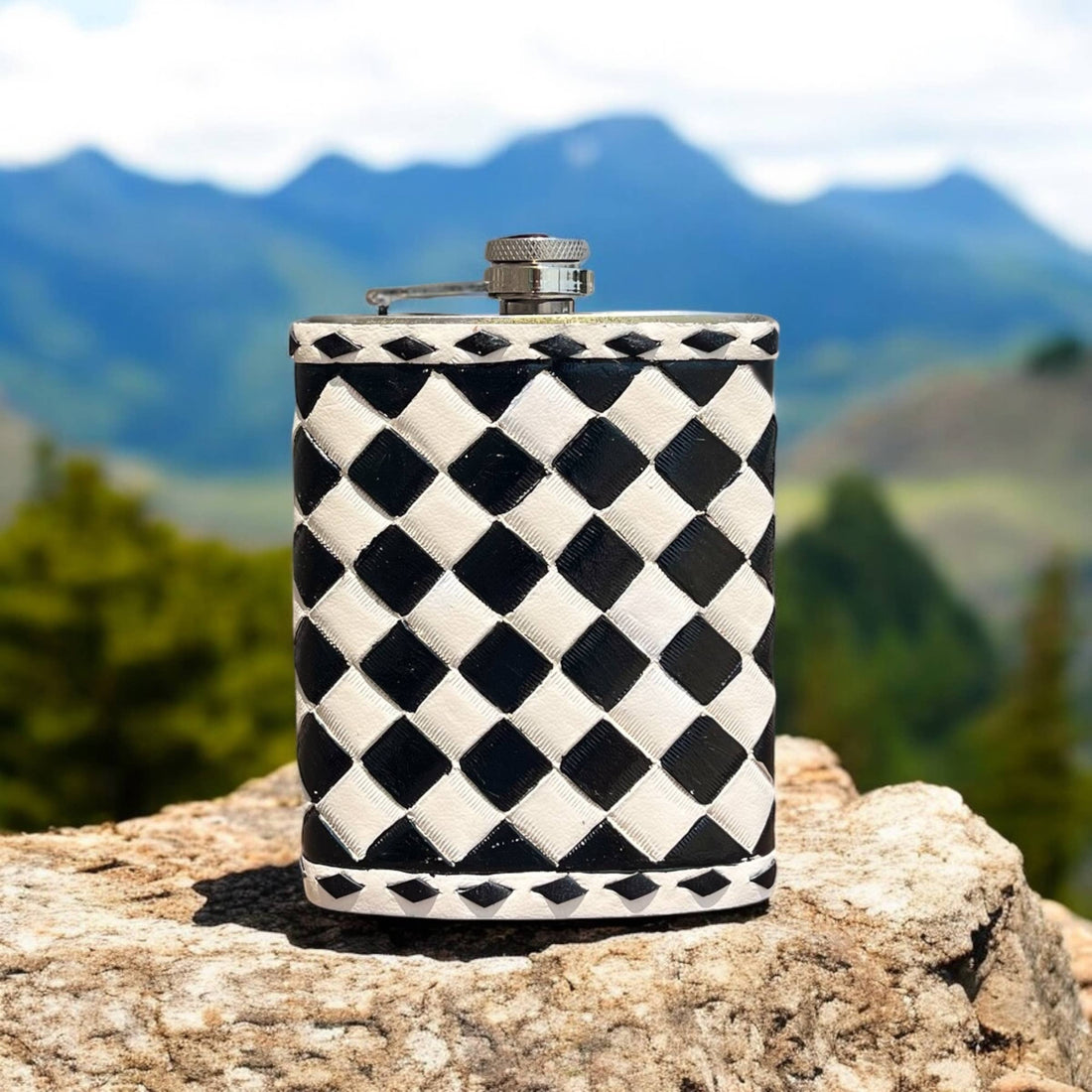 8oz checker tooled leather flask