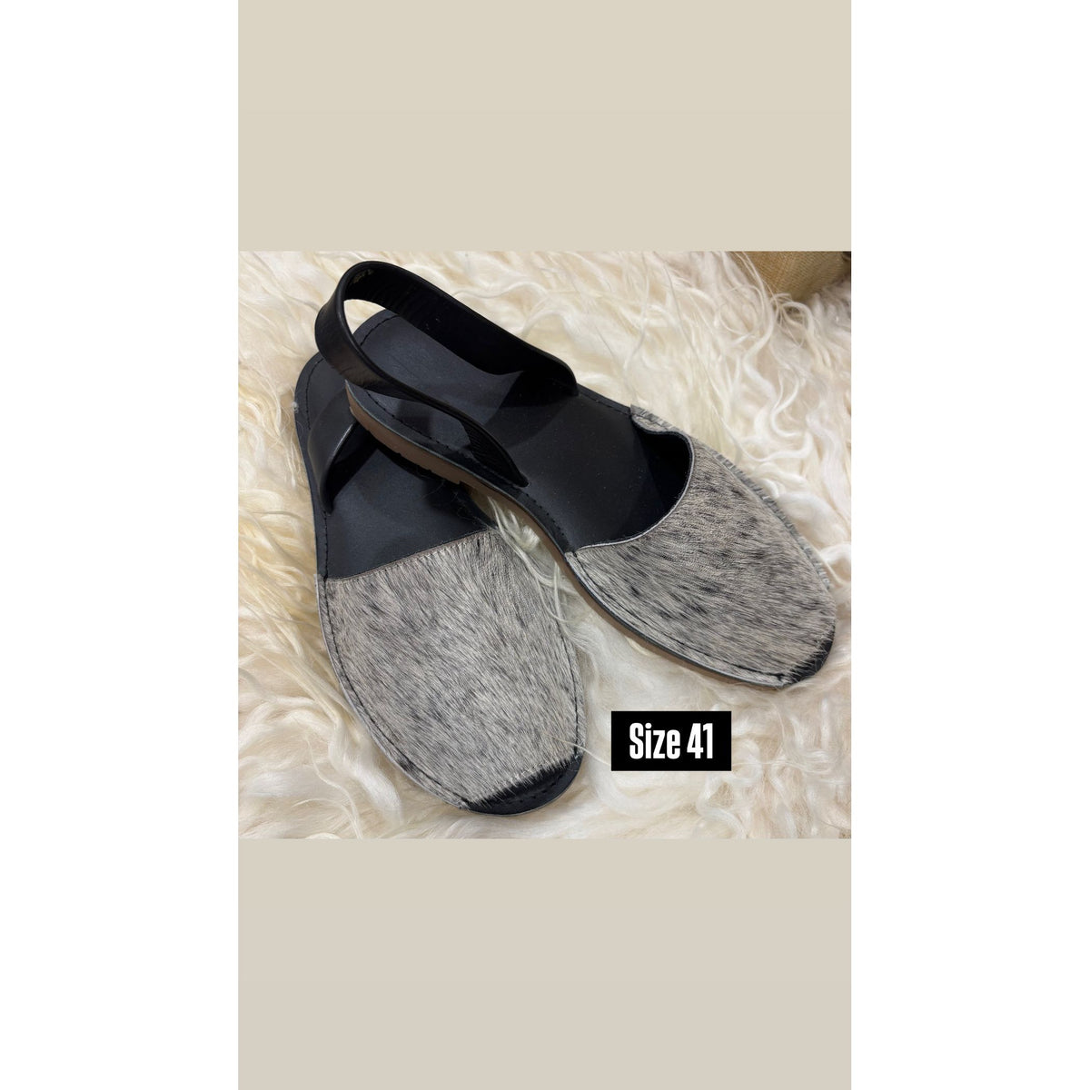 Black Cowhide Shoes Sling Back