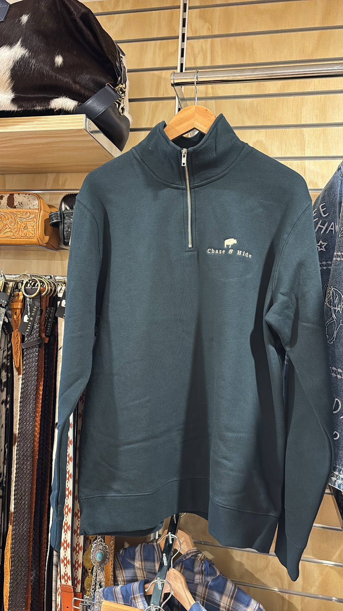 Chase and Hide Half Zip Jumper Pine Green
