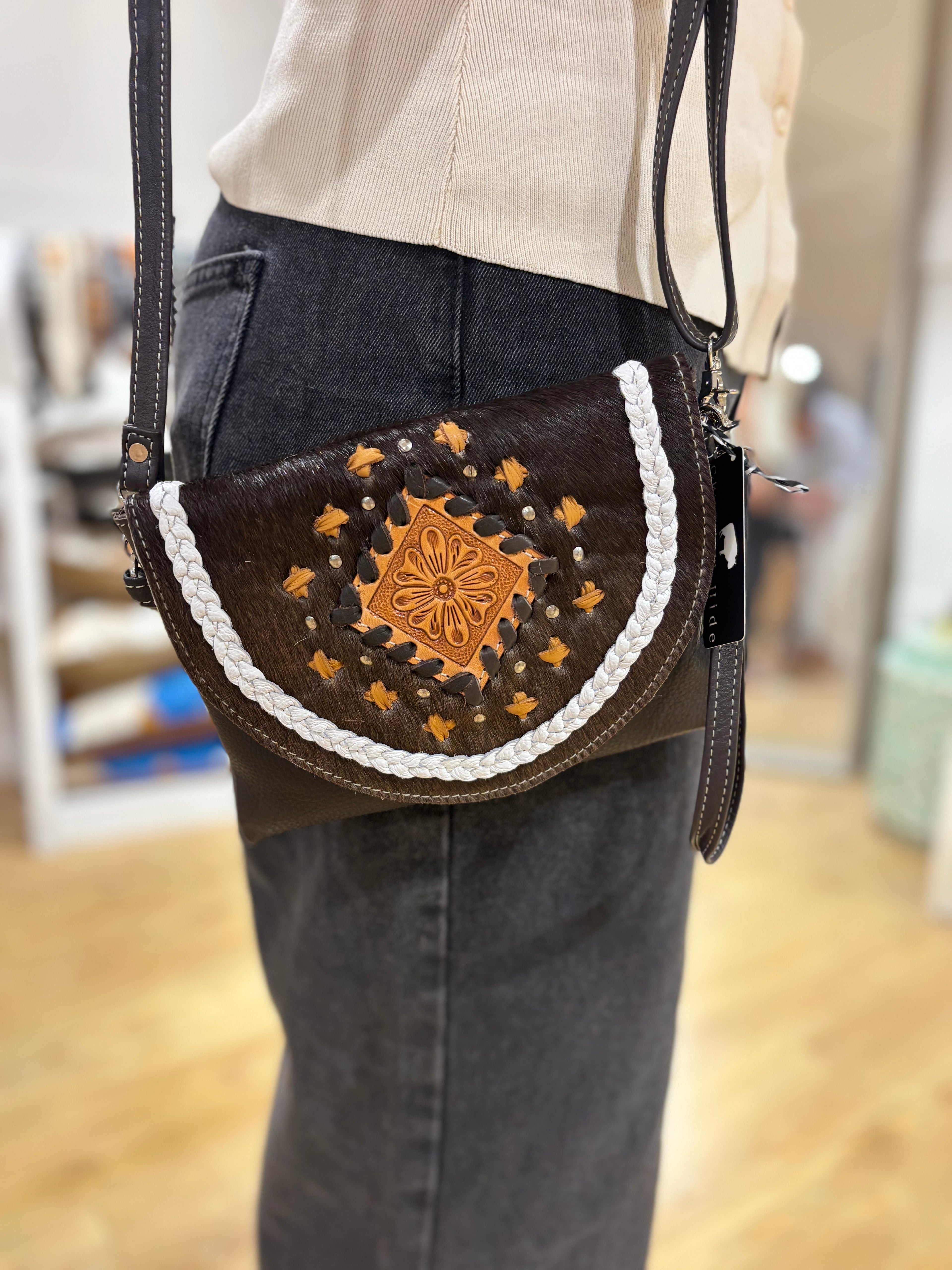 Small Boho Bag with leather stitch