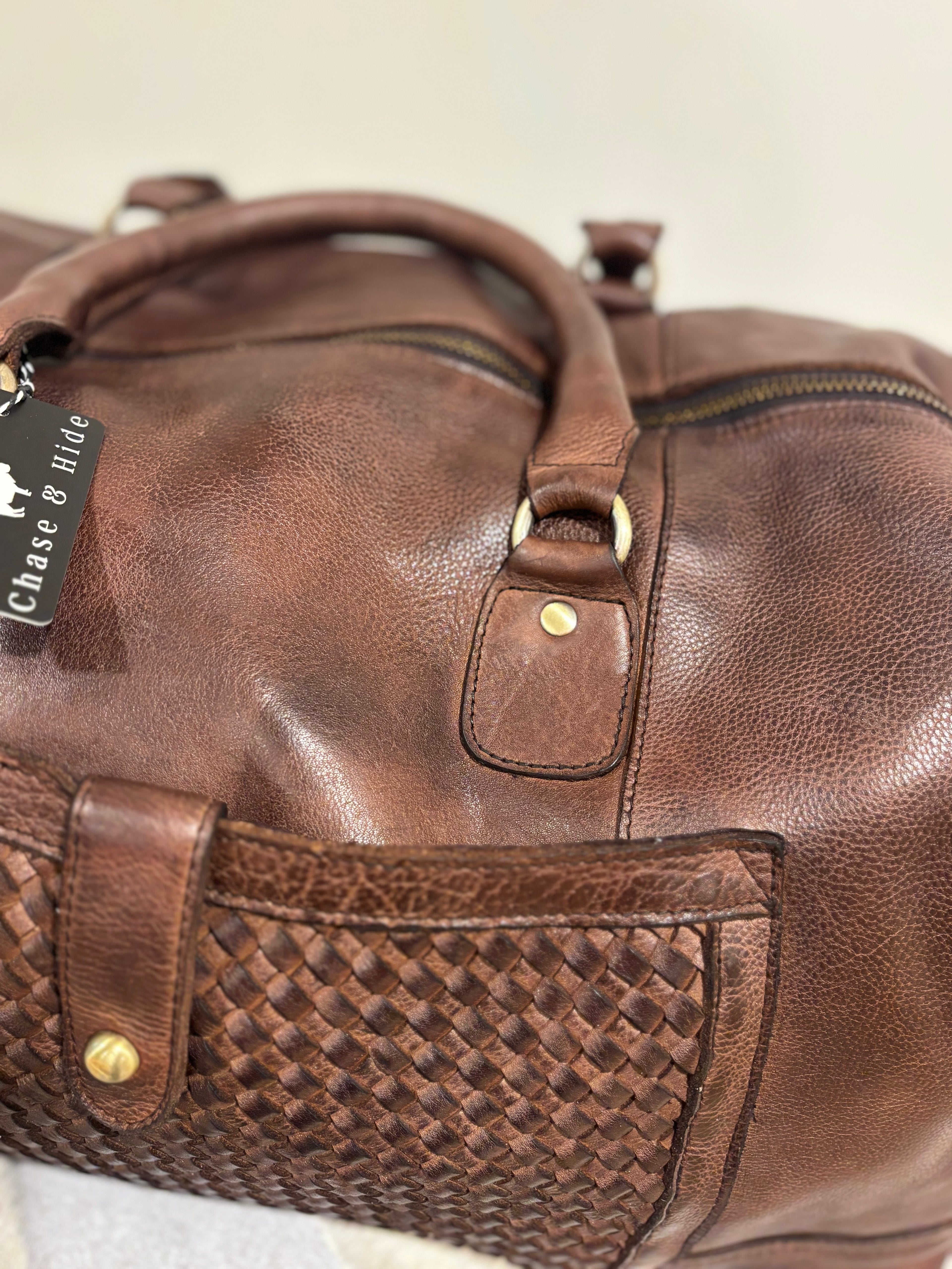 The Woven Washed Leather Travel bag