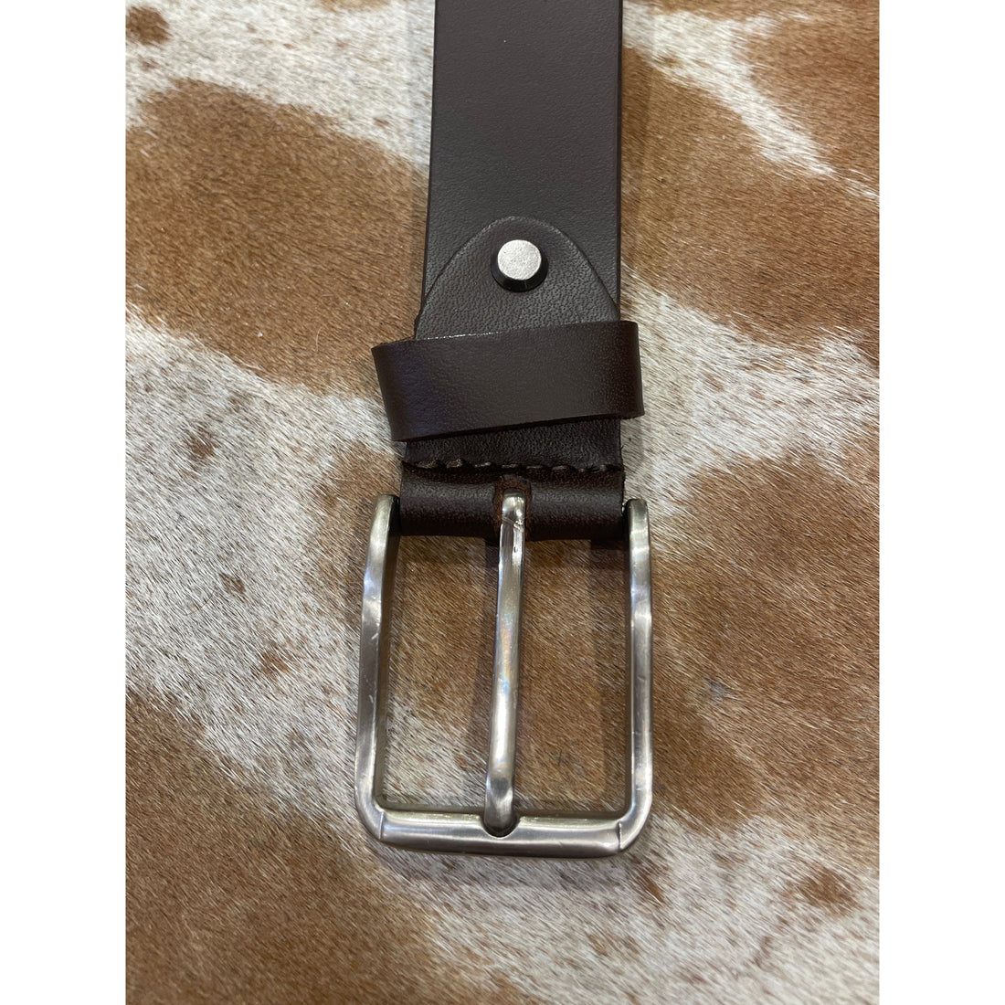 Chocolate Leather Belt with Small Silver Buckle