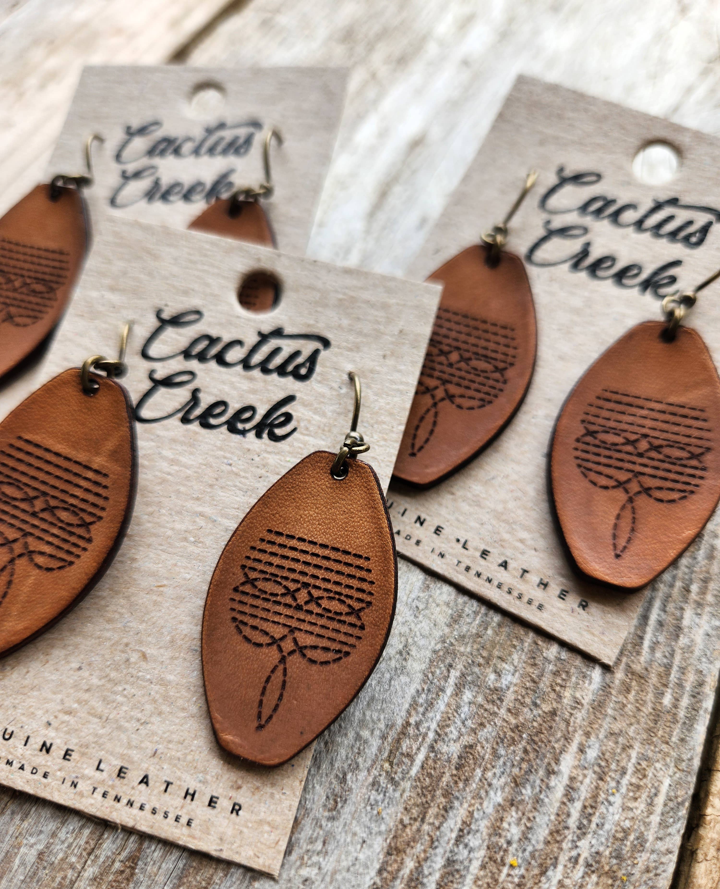 "Dallas" Handmade Tooled Leather Western Earrings