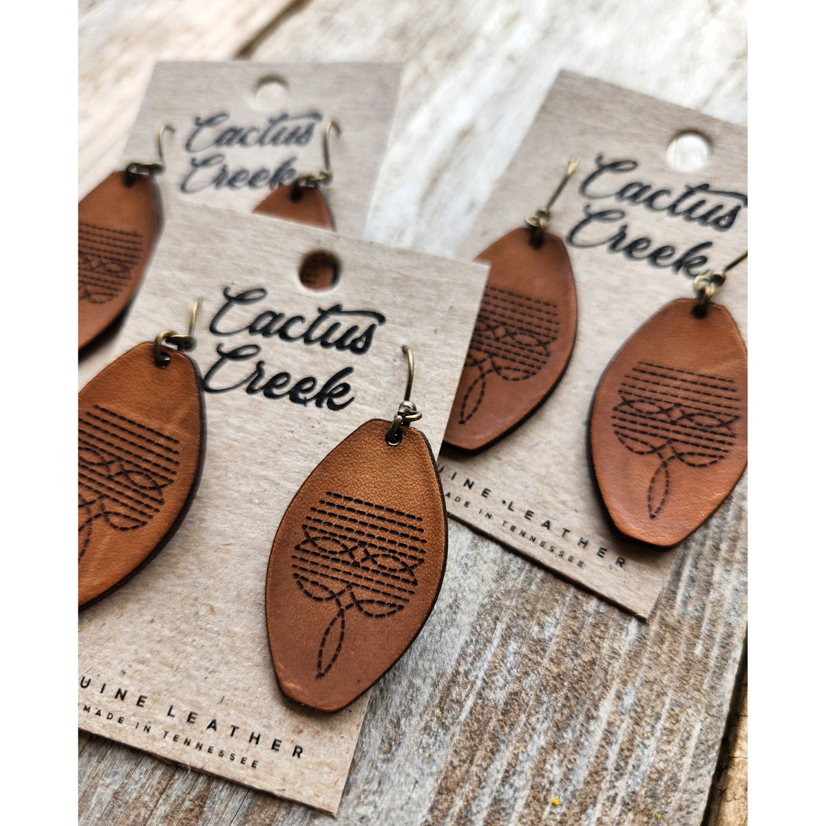 "Dallas" Handmade Tooled Leather Western Earrings
