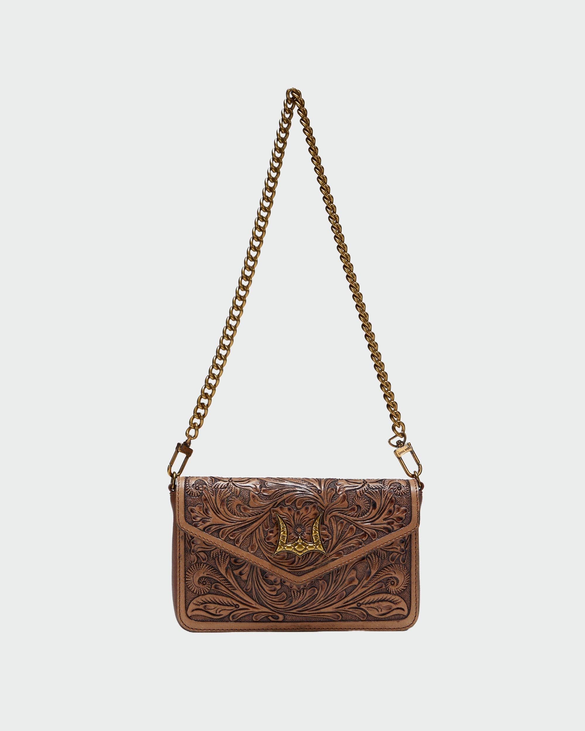 The LW On The Go Mini Chain Bag- In Brown & White Cowhide And Calfskin