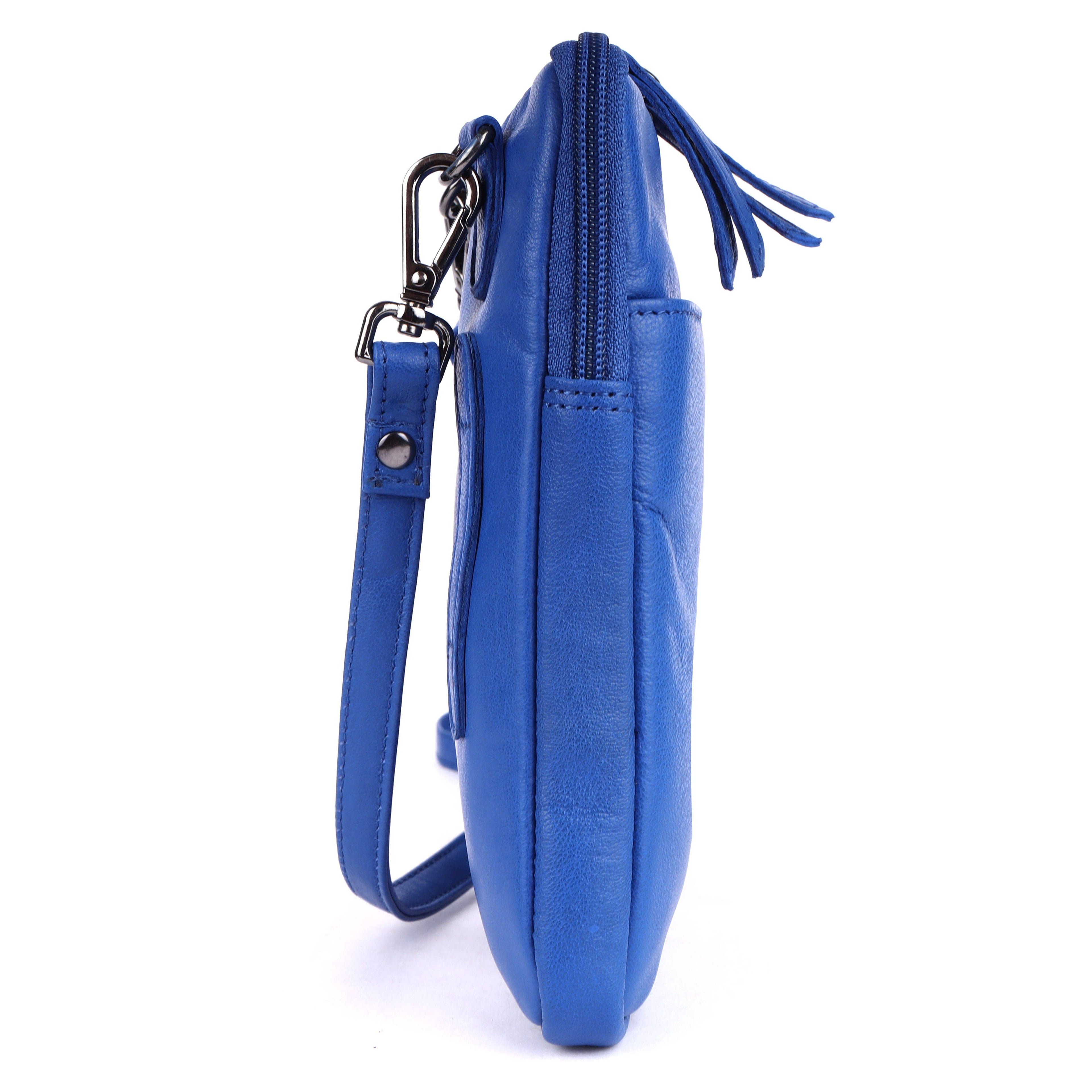 Greenwood Cleo Blue Leather Phone Crossbody Bag