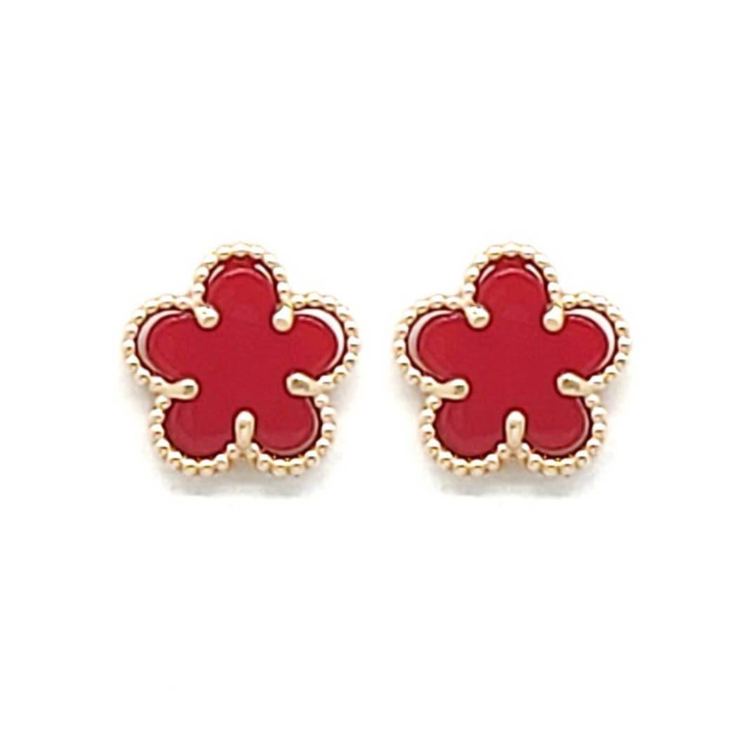 Flower With Gold Toned Outline Post Earrings